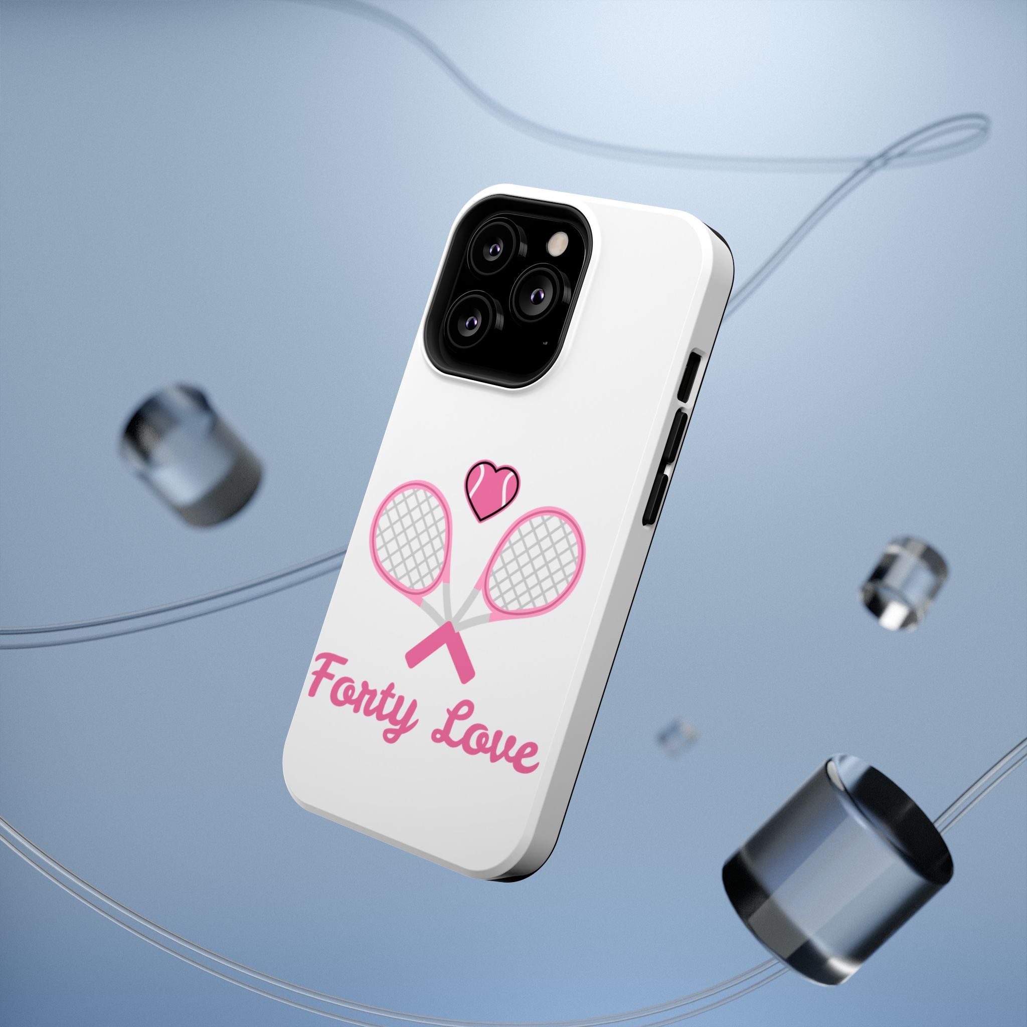 Tennis Impact‑Resistant Phone Case — 'Forty Love', pink/white