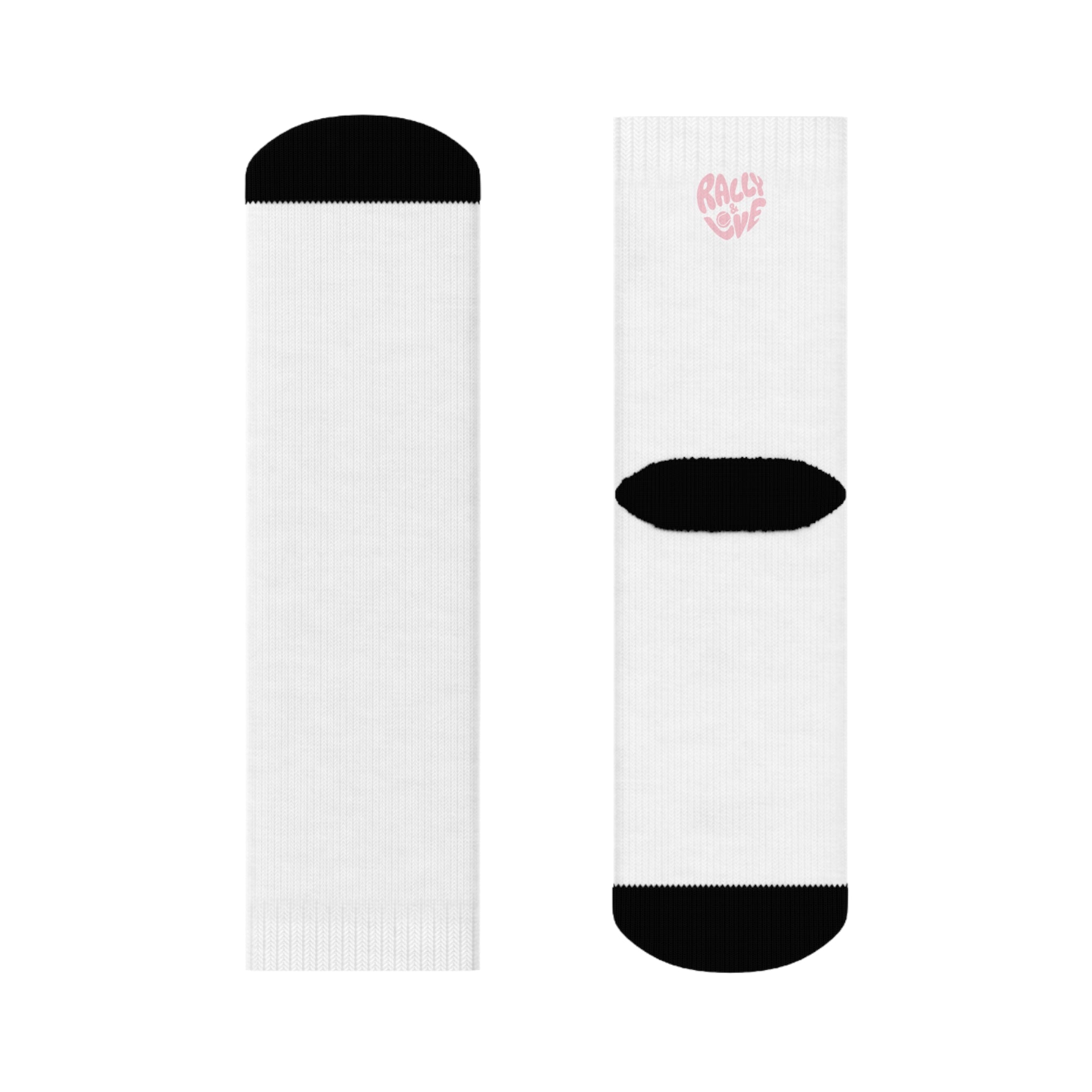 Women's Socks — White/'Rally & Love' Pink Heart Graphic Cotton Crew Socks