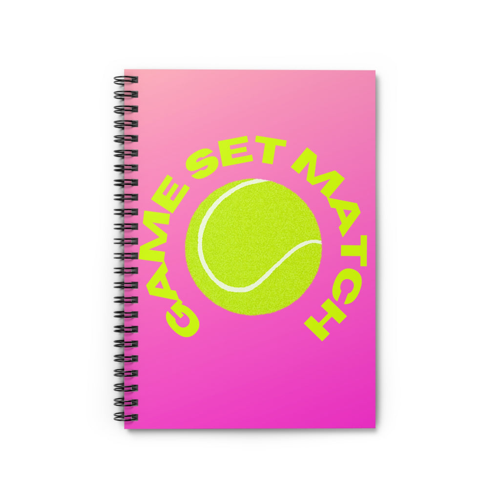 Game Set Match Tennis Spiral Notebook — Pink Gradient Ruled Journal