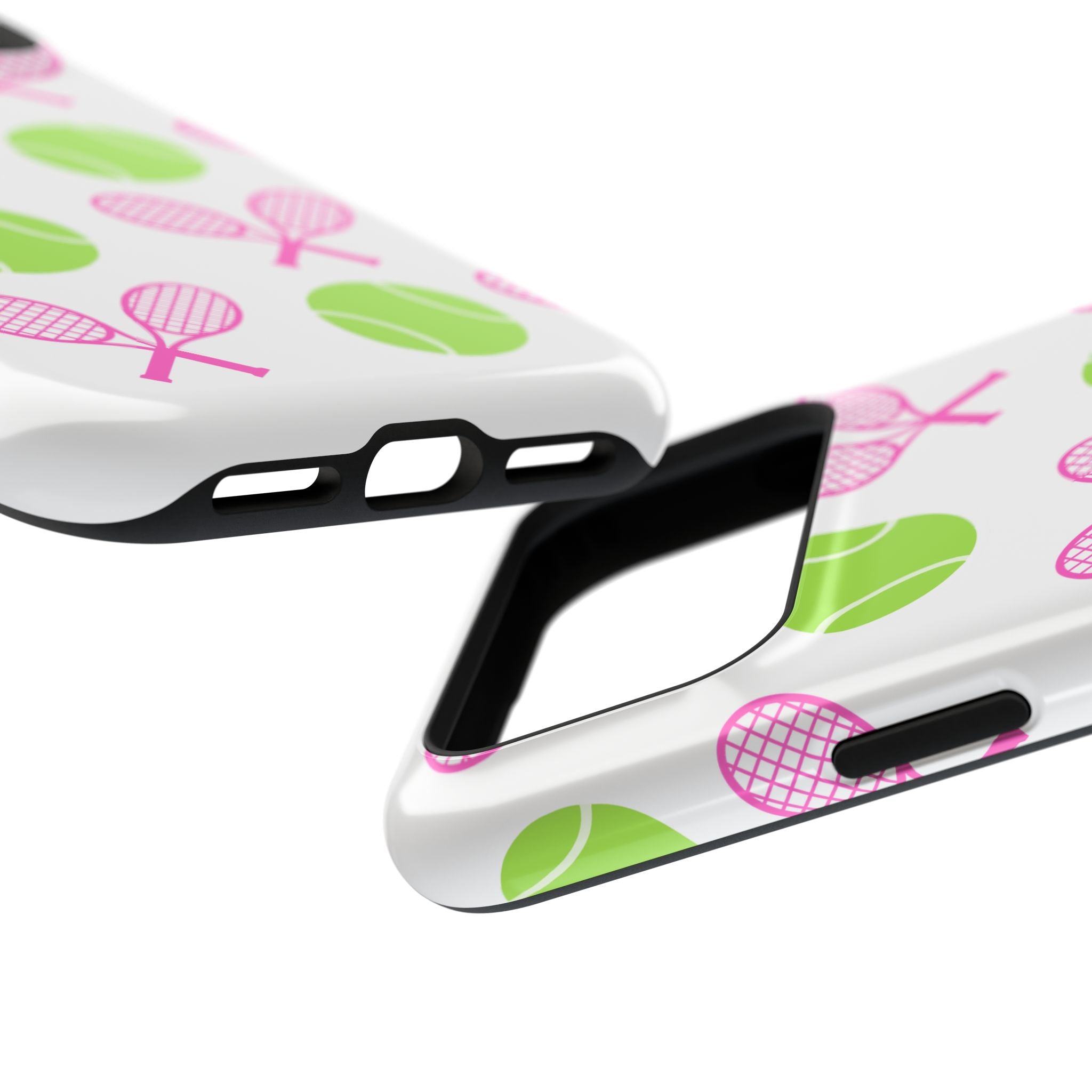 Tennis Pattern Impact-Resistant Phone Case — Pink Rackets & Green Balls