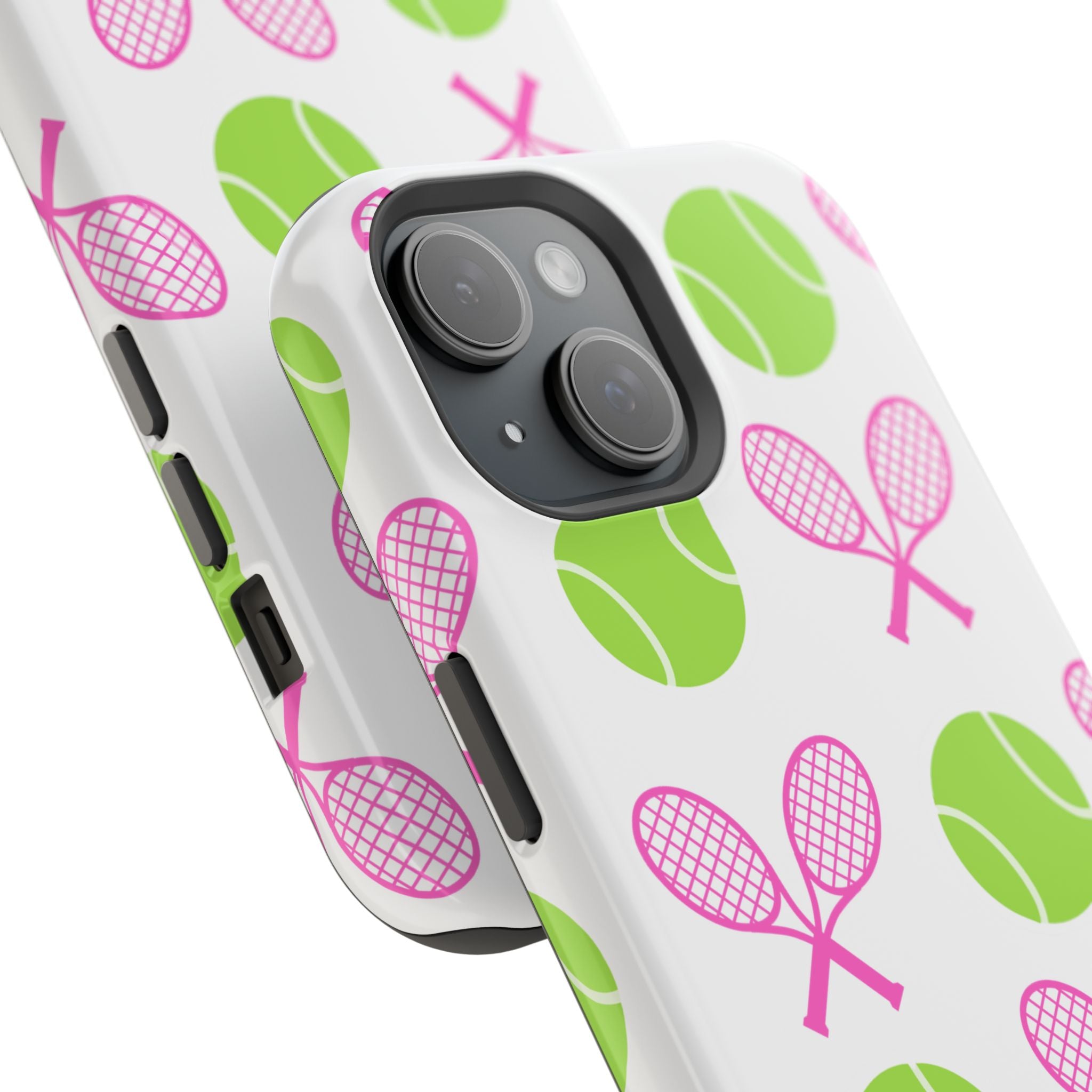 Tennis Pattern Impact-Resistant Phone Case — Pink Rackets & Green Balls