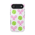 Tennis Pattern Impact-Resistant Phone Case — Pink Rackets & Green Balls