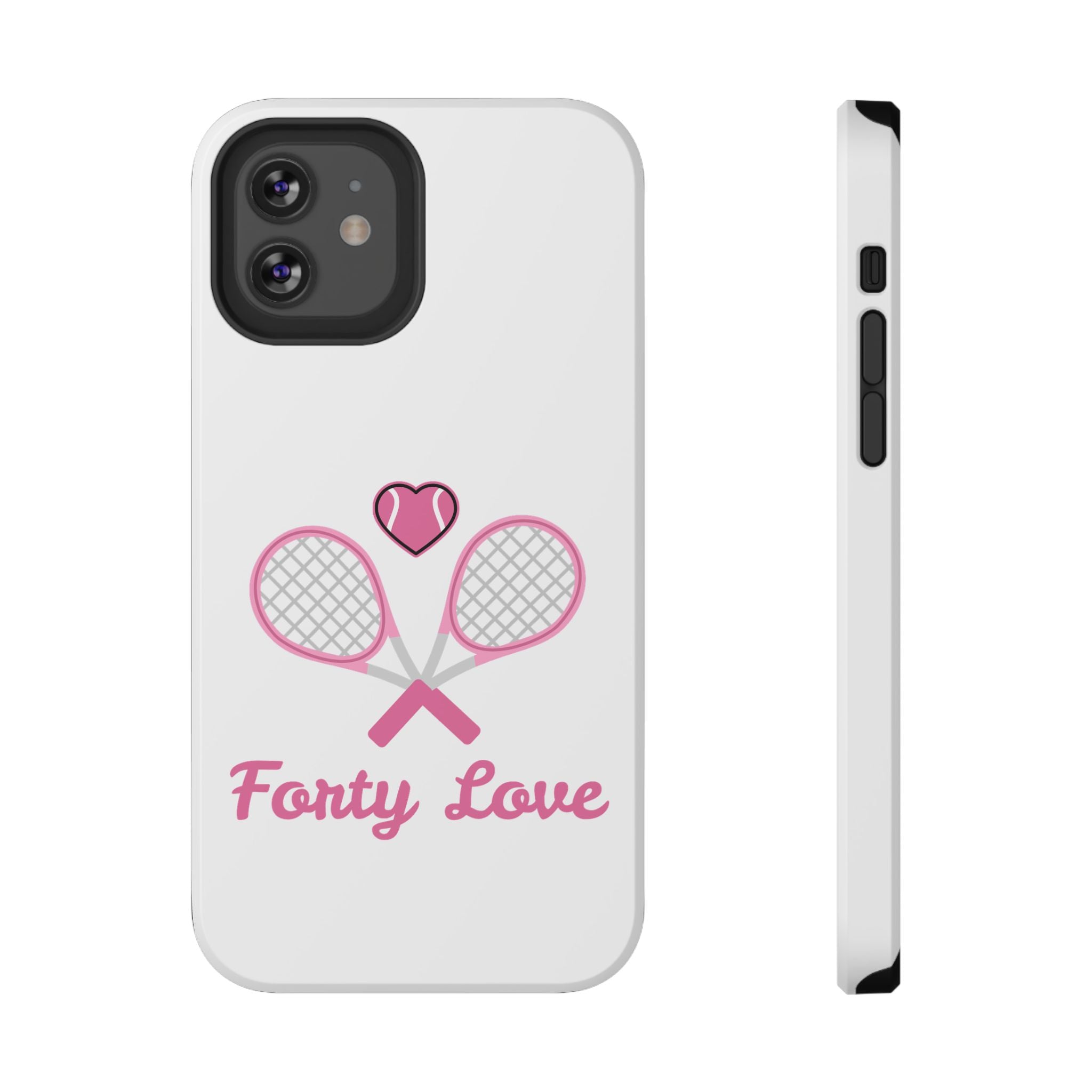 Tennis Impact‑Resistant Phone Case — 'Forty Love', pink/white