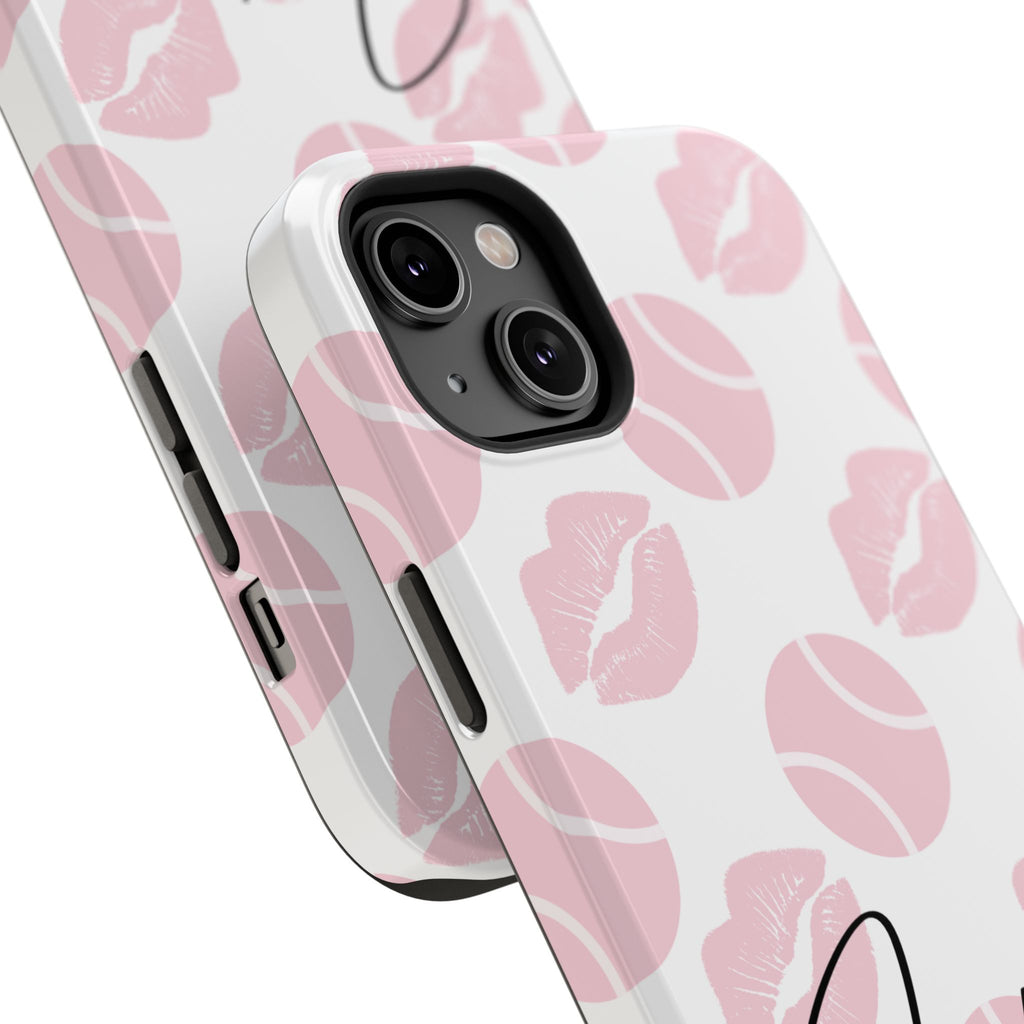 Impact-Resistant Phone Case - 'J'adore le tennis', pink tennis balls/lips