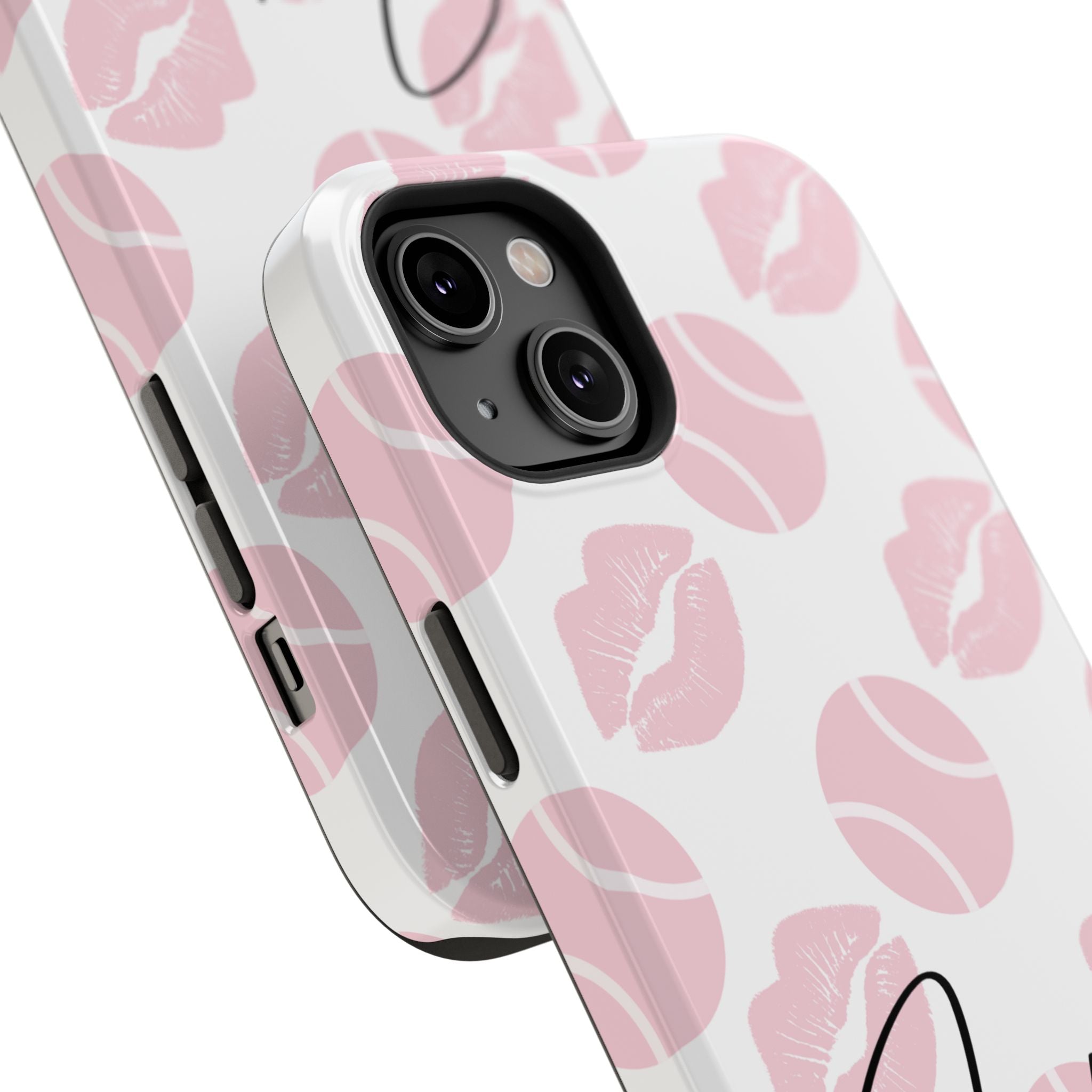 Impact-Resistant Phone Case - 'J'adore le tennis', pink tennis balls/lips