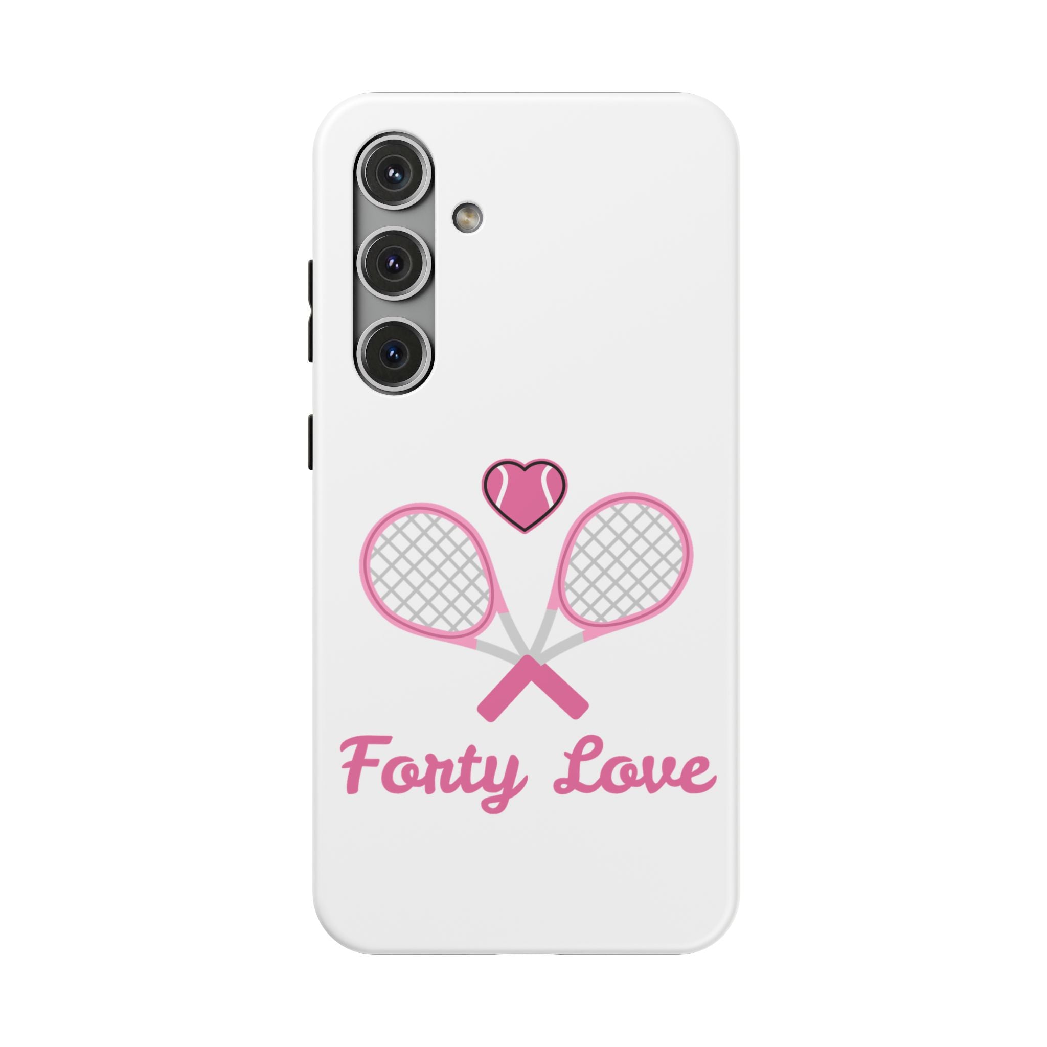 Tennis Impact‑Resistant Phone Case — 'Forty Love', pink/white