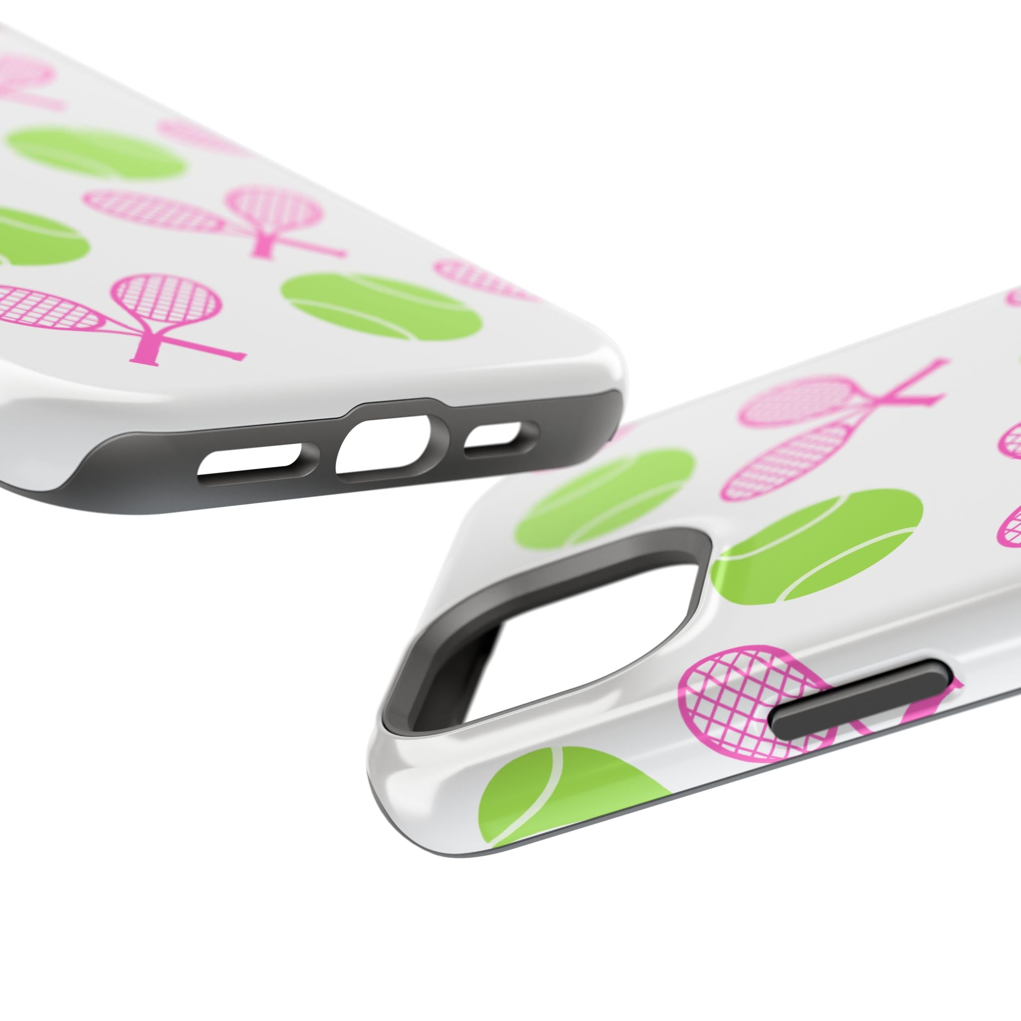 Tennis Pattern Impact-Resistant Phone Case — Pink Rackets & Green Balls