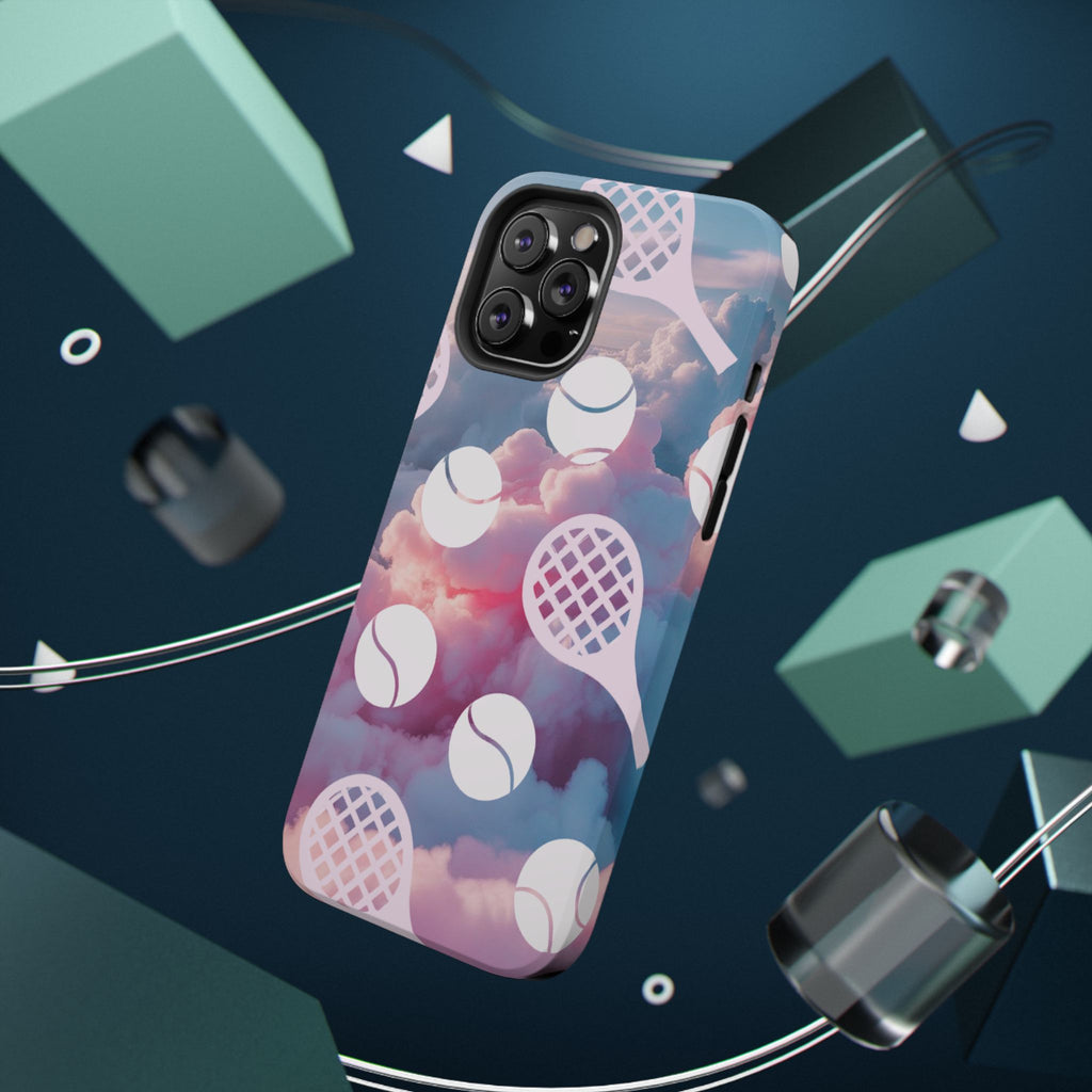 Tennis Impact-Resistant Phone Case — Tennis Rackets & Balls on Cloudscape