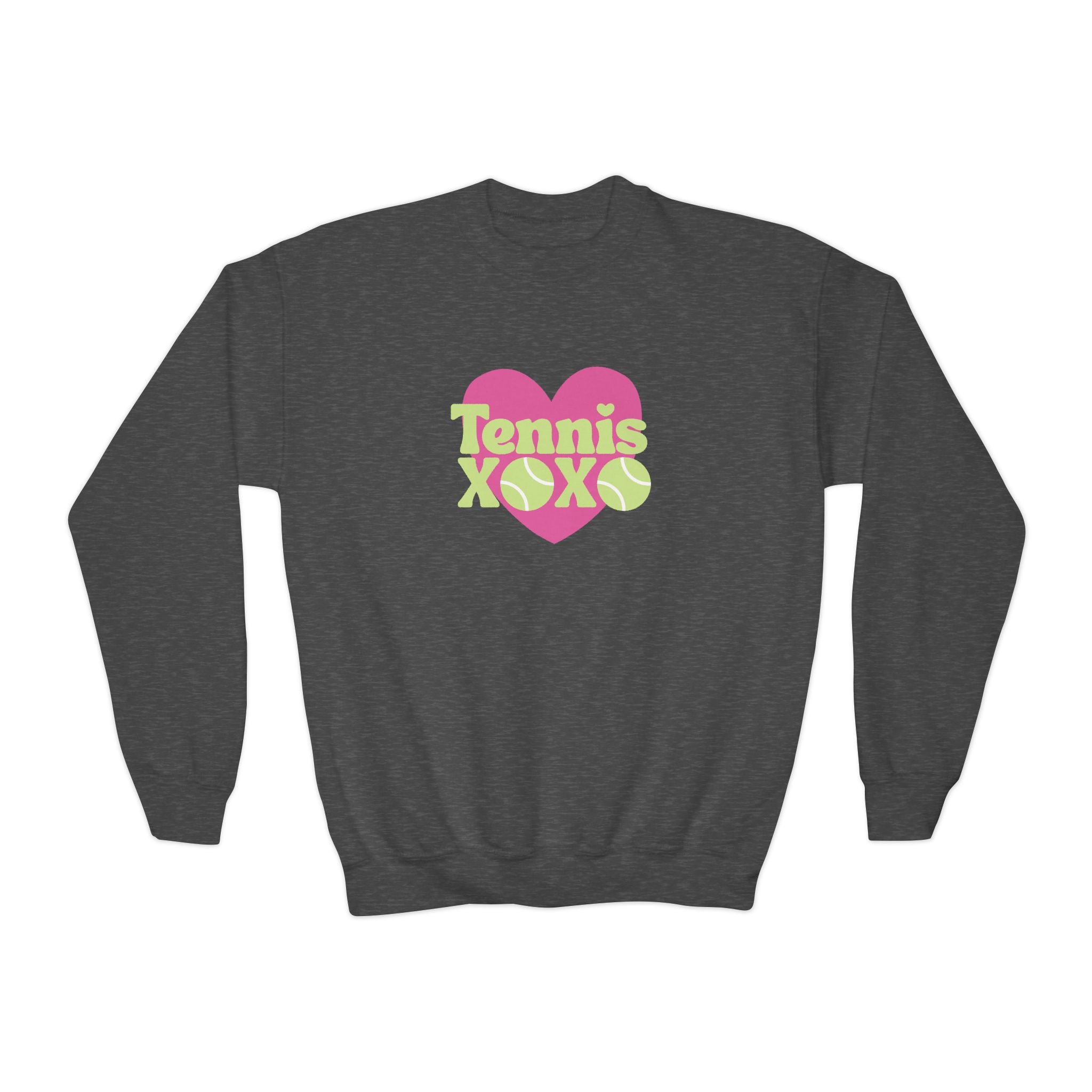 Girl Junior's Crewneck Sweatshirt — Pink Heart “Tennis XOXO” Graphic sweatshirt