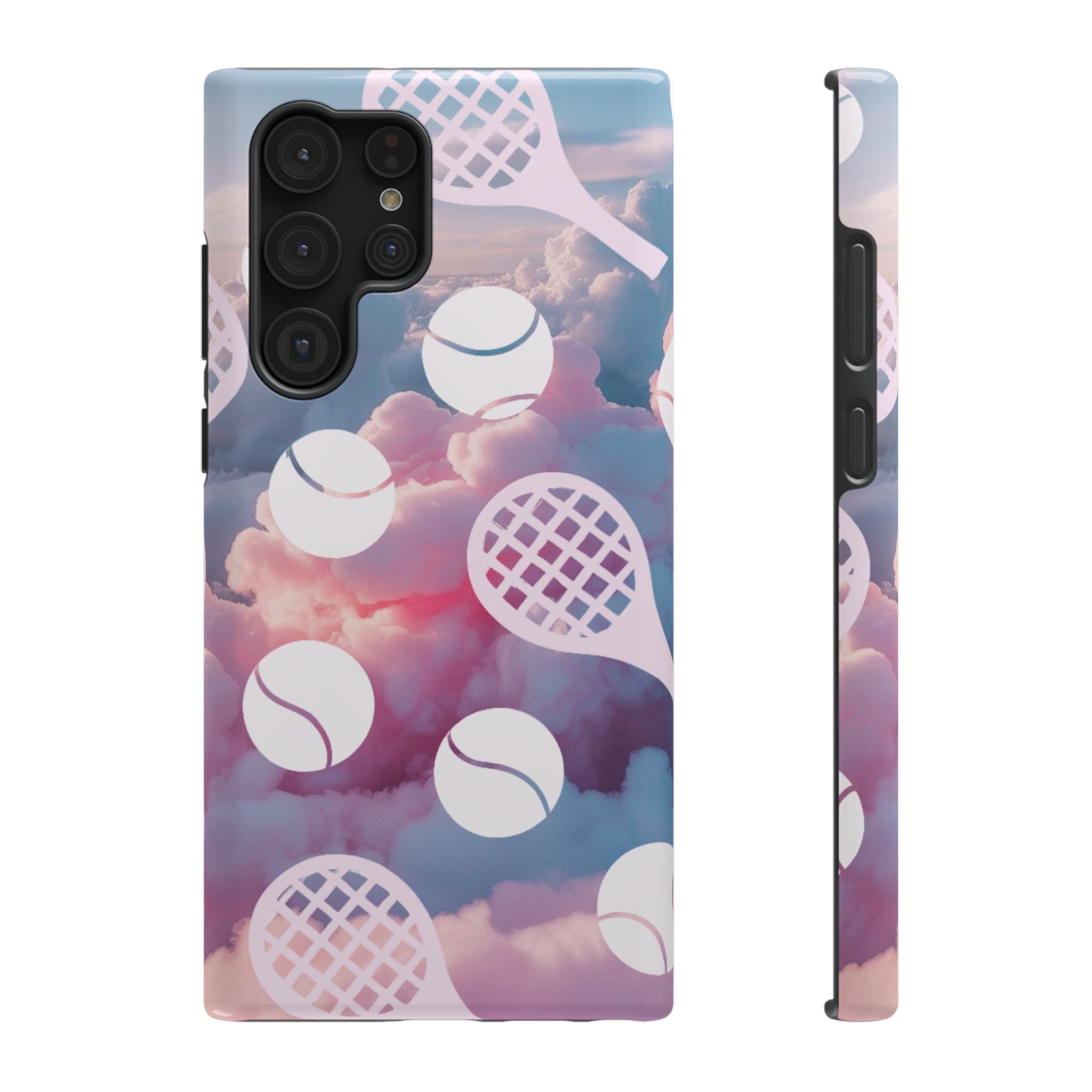 Tennis Impact-Resistant Phone Case — Tennis Rackets & Balls on Cloudscape
