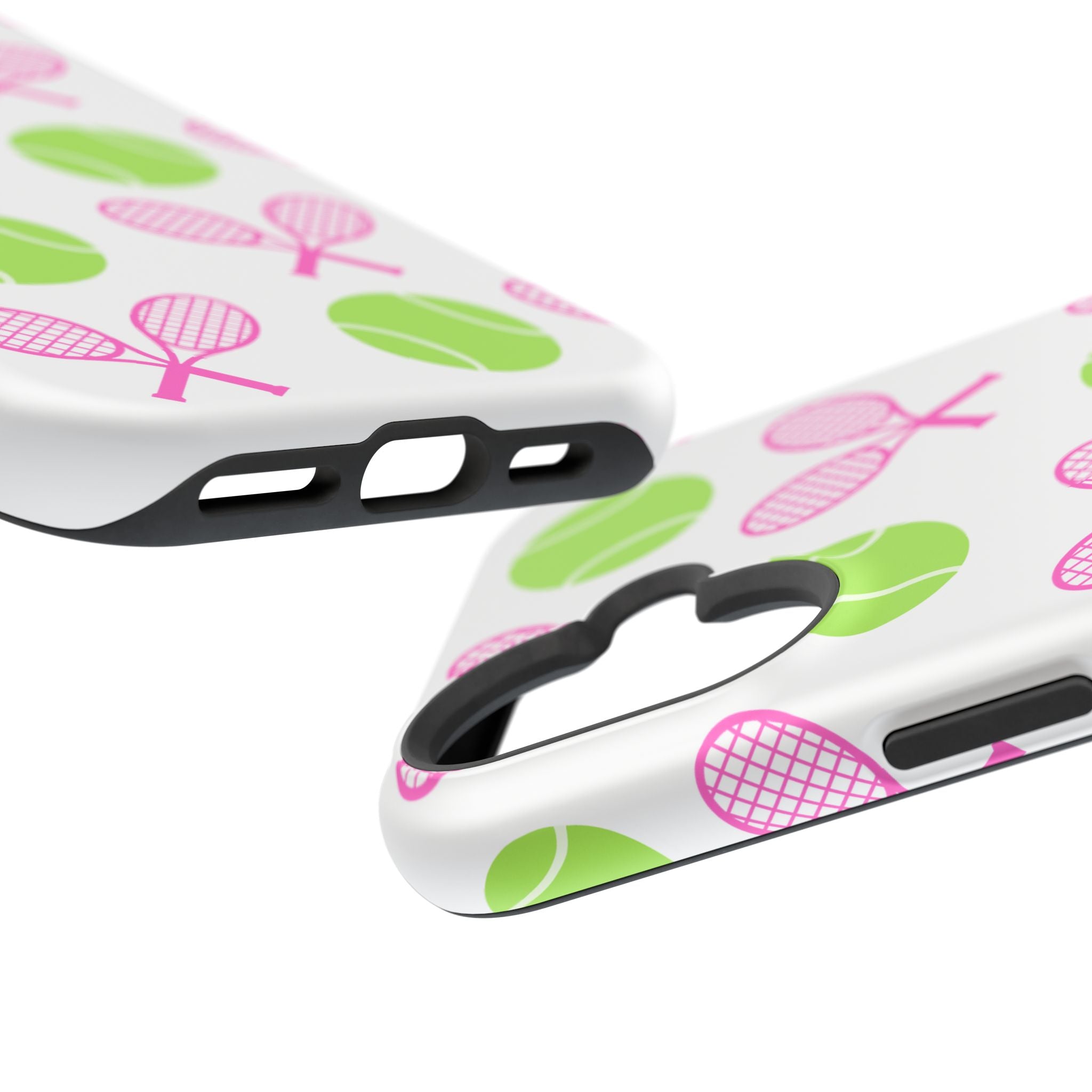 Tennis Pattern Impact-Resistant Phone Case — Pink Rackets & Green Balls