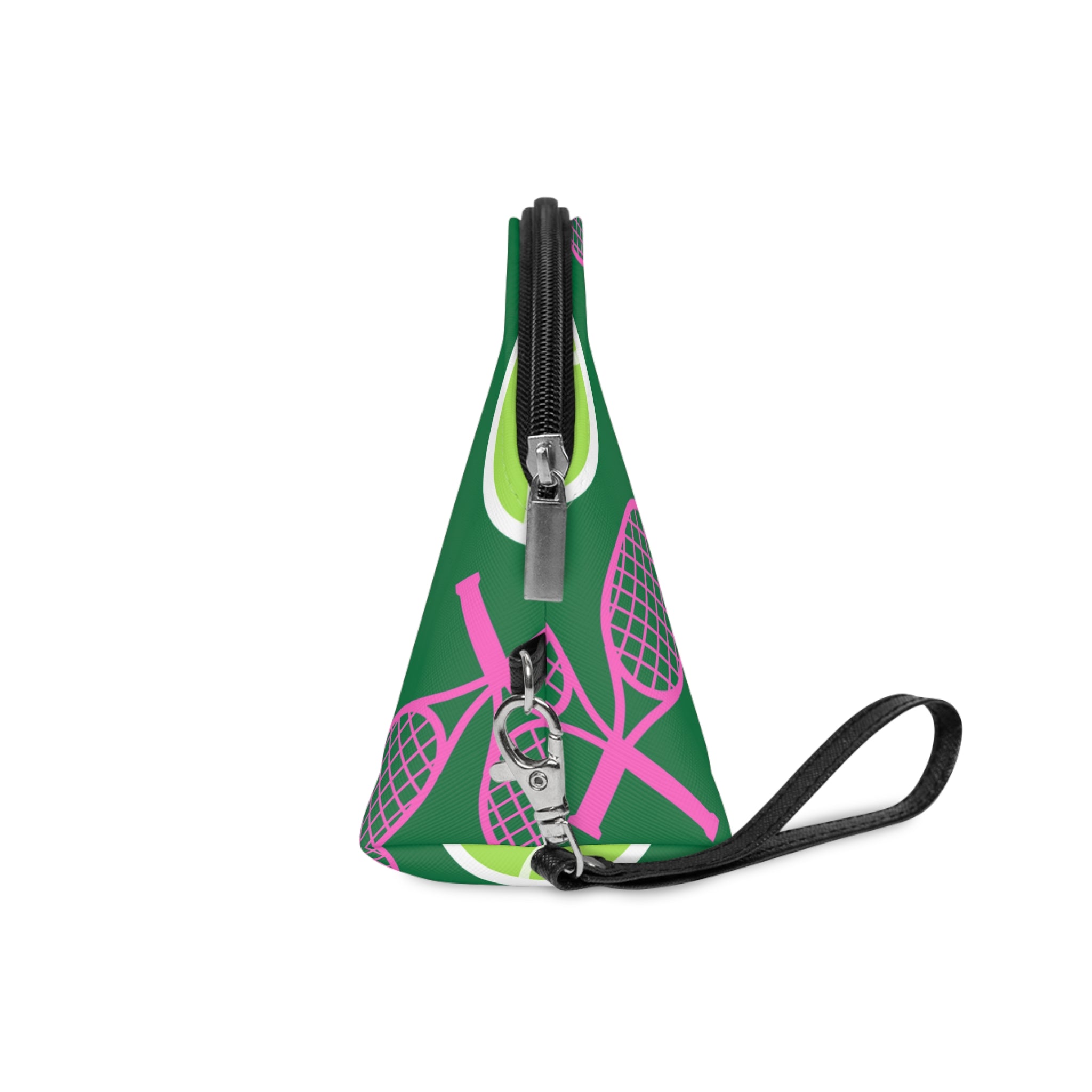 Tennis Makeup Bag — Green/Pink/Yellow Tennis Ball & Racket Cosmetic Pouch for Players