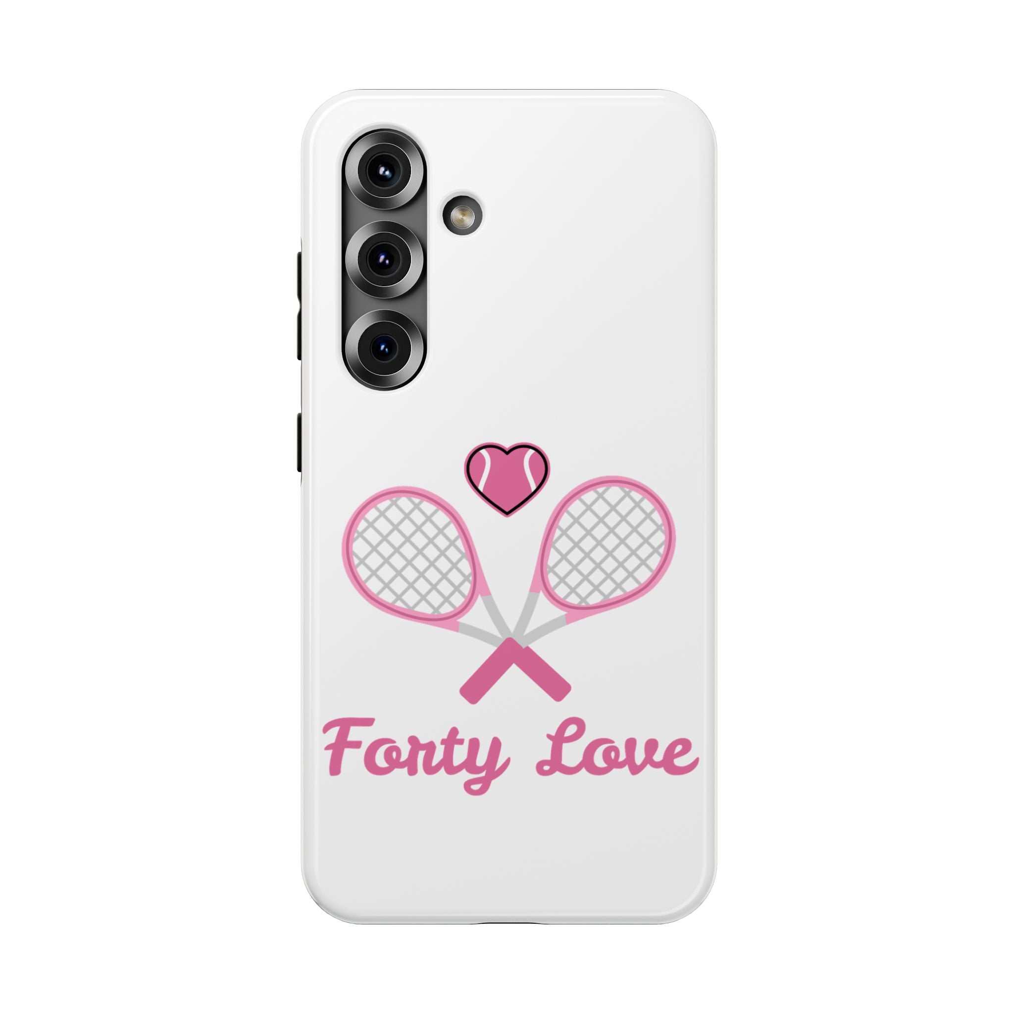 Tennis Impact‑Resistant Phone Case — 'Forty Love', pink/white