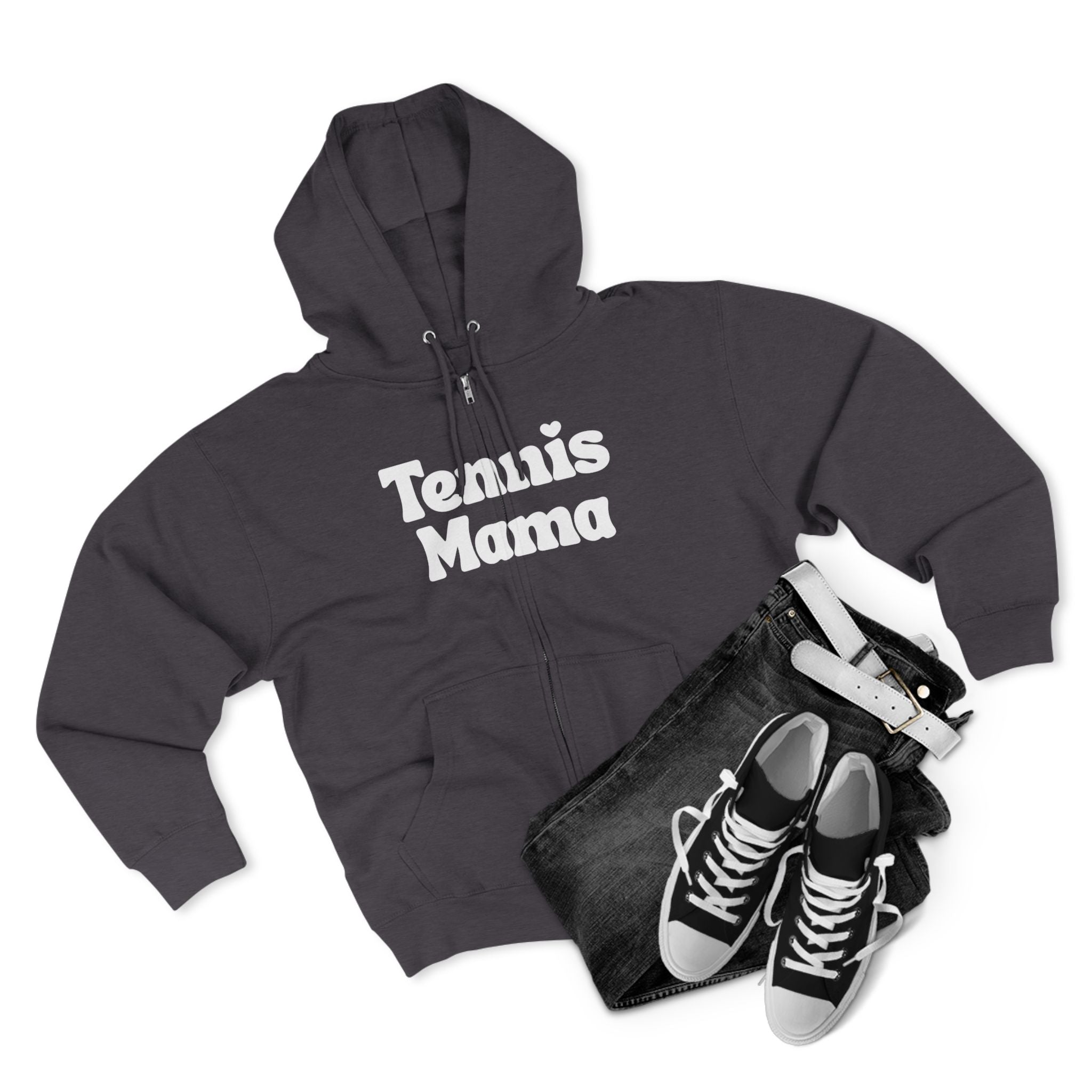 Women's Zip Hoodie — 'Tennis mama' Front Zip Hoodie sweatshirt (white)