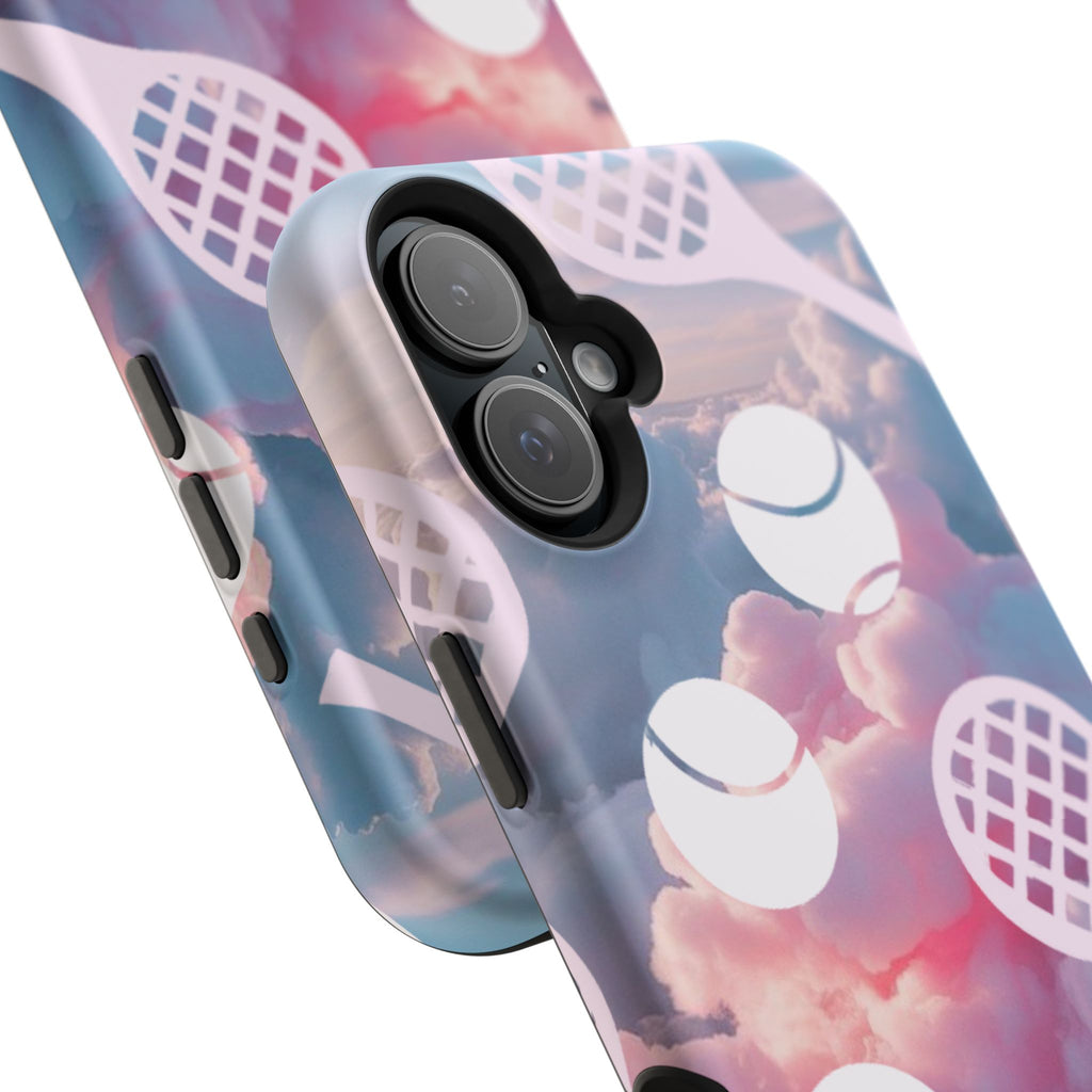 Tennis Impact-Resistant Phone Case — Tennis Rackets & Balls on Cloudscape