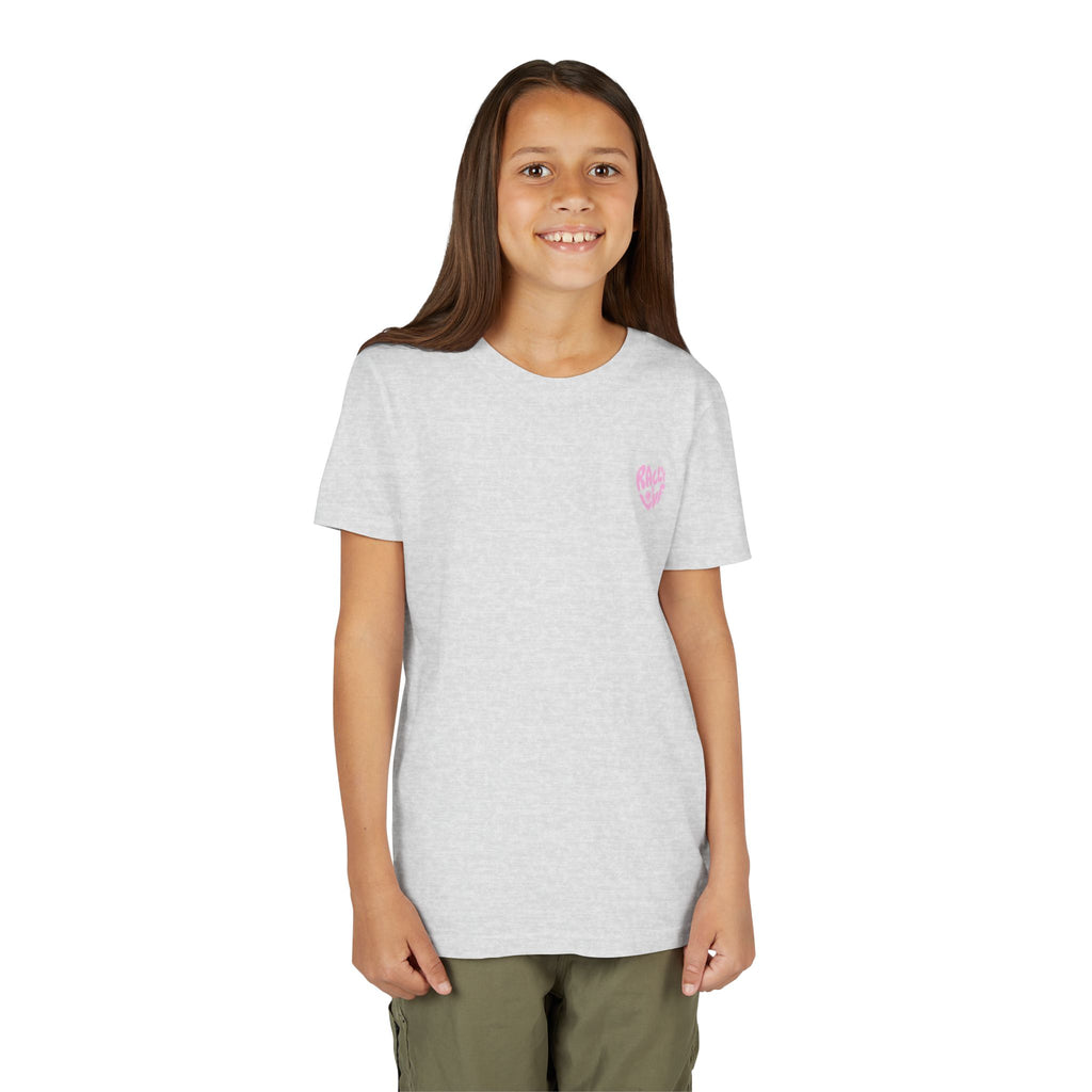 Girl's Junior Tee — 'Rally & Love' Heart Graphic Kids T-Shirt (bubblegum pink)
