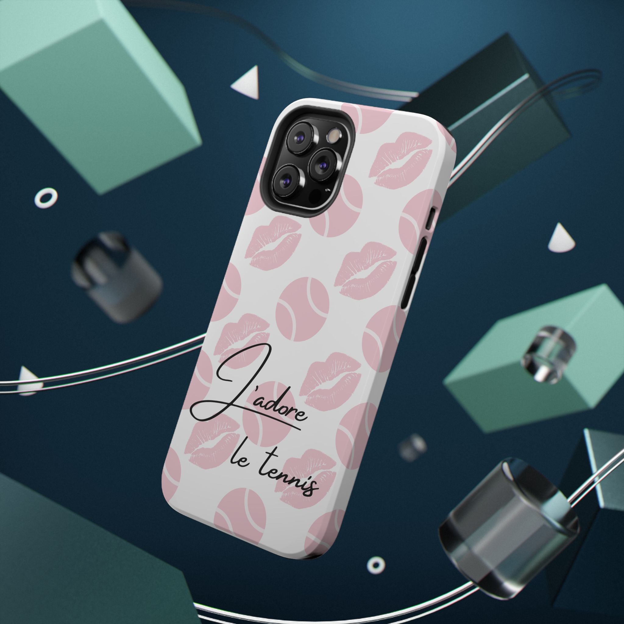 Impact-Resistant Phone Case - 'J'adore le tennis', pink tennis balls/lips