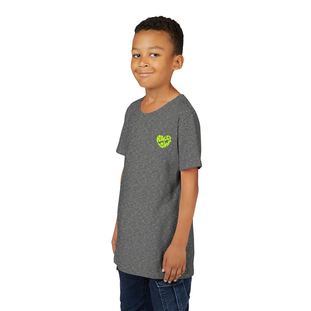Boy Junior's Tee — 'Rally & Love' Heart Graphic Kids T-Shirt (neon)