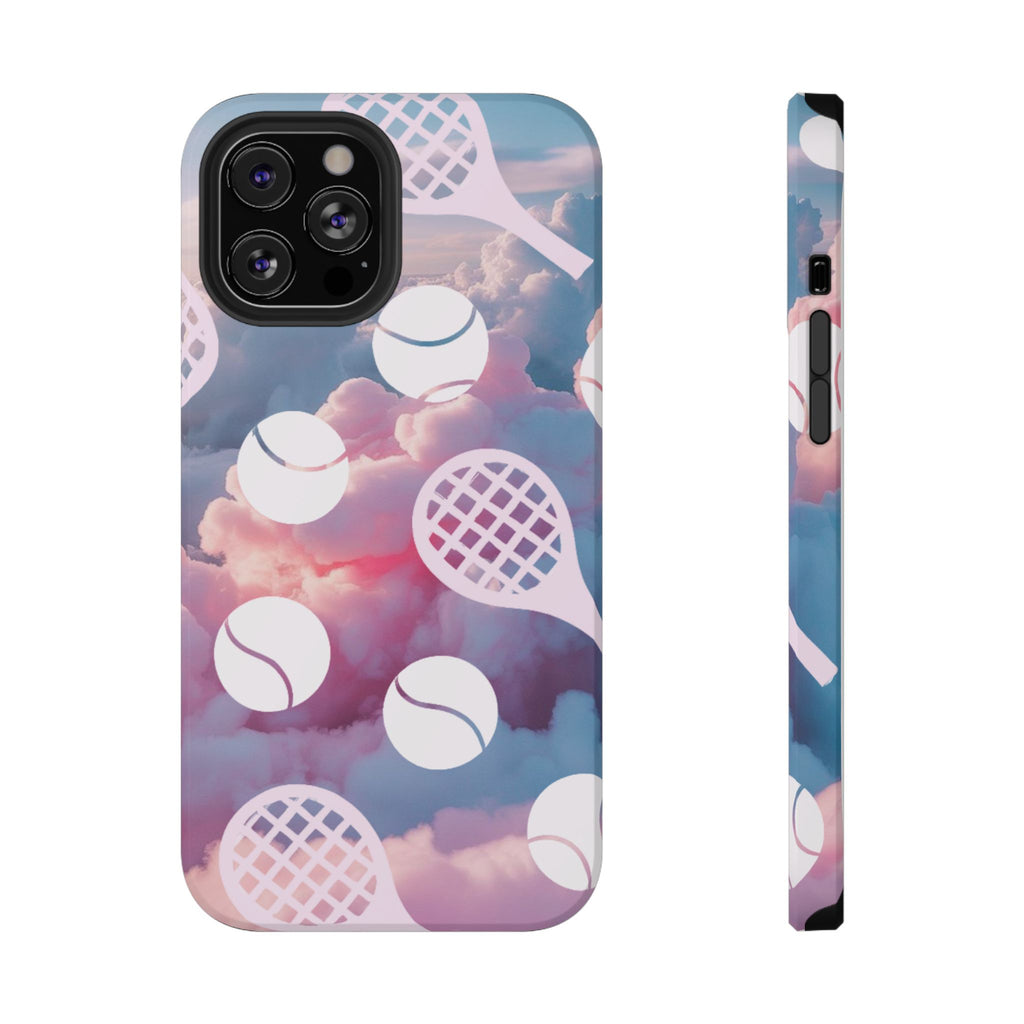 Tennis Impact-Resistant Phone Case — Tennis Rackets & Balls on Cloudscape