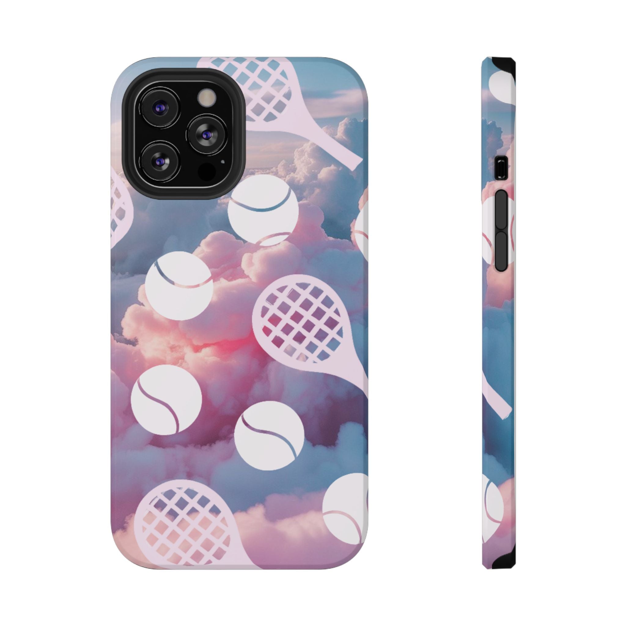 Tennis Impact-Resistant Phone Case — Tennis Rackets & Balls on Cloudscape