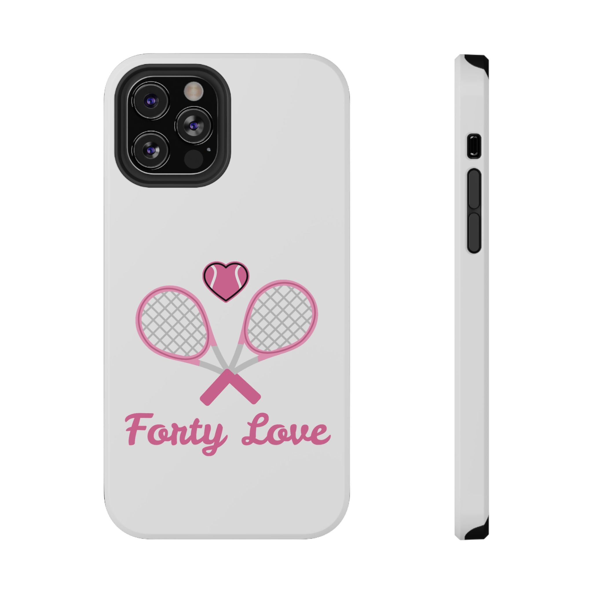 Tennis Impact‑Resistant Phone Case — 'Forty Love', pink/white