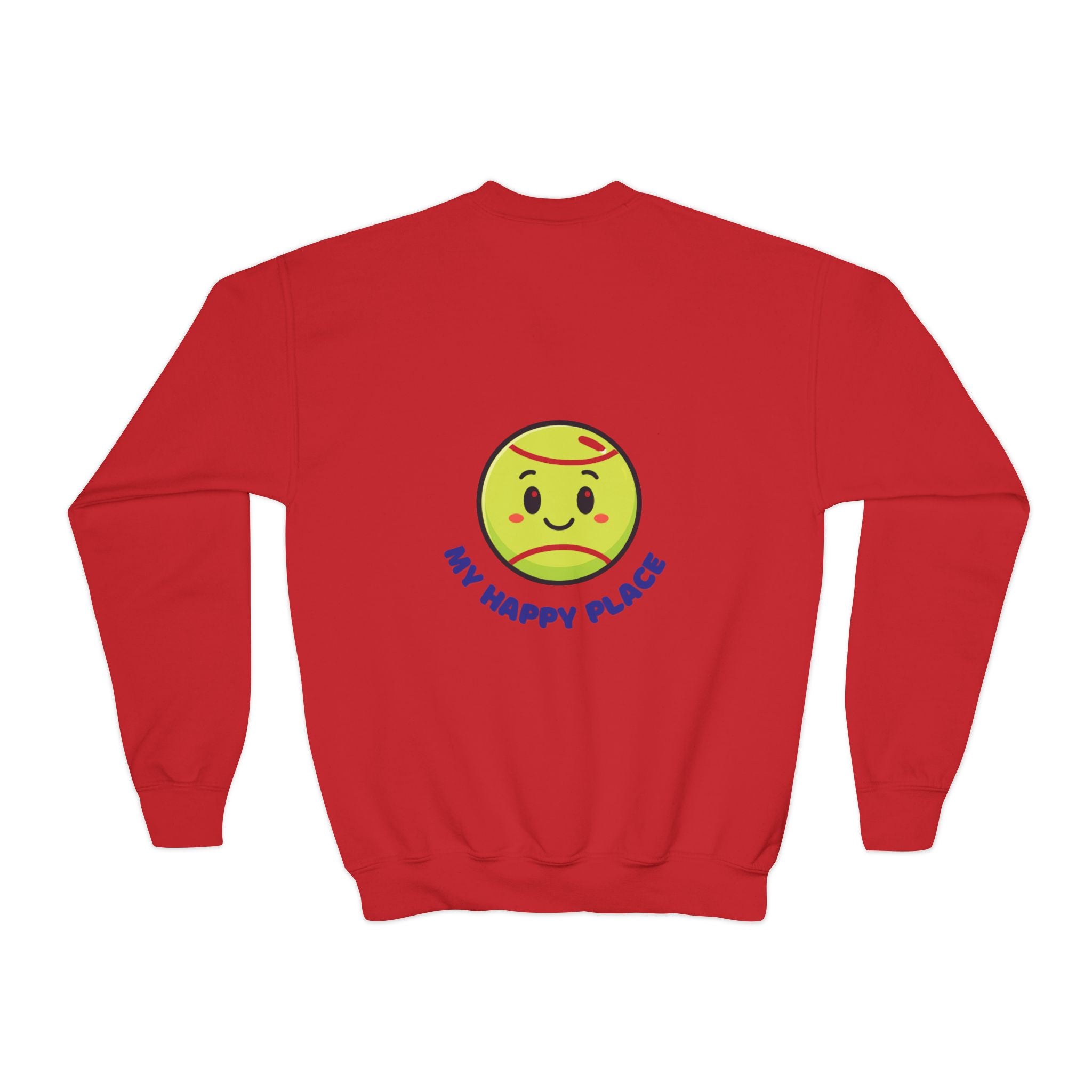 Boy's Junior Tennis Crewneck Sweatshirt — Cute Smiling Tennis Ball "My Happy Place"