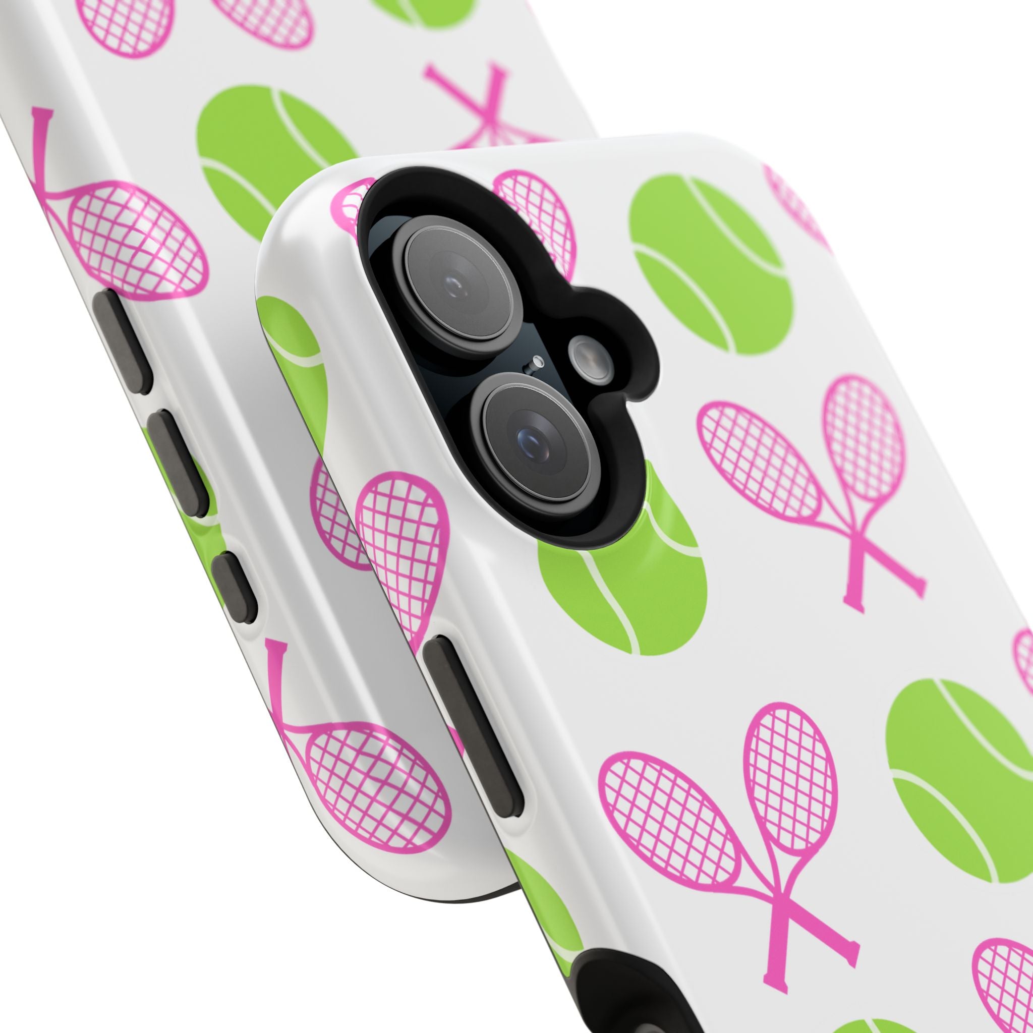 Tennis Pattern Impact-Resistant Phone Case — Pink Rackets & Green Balls