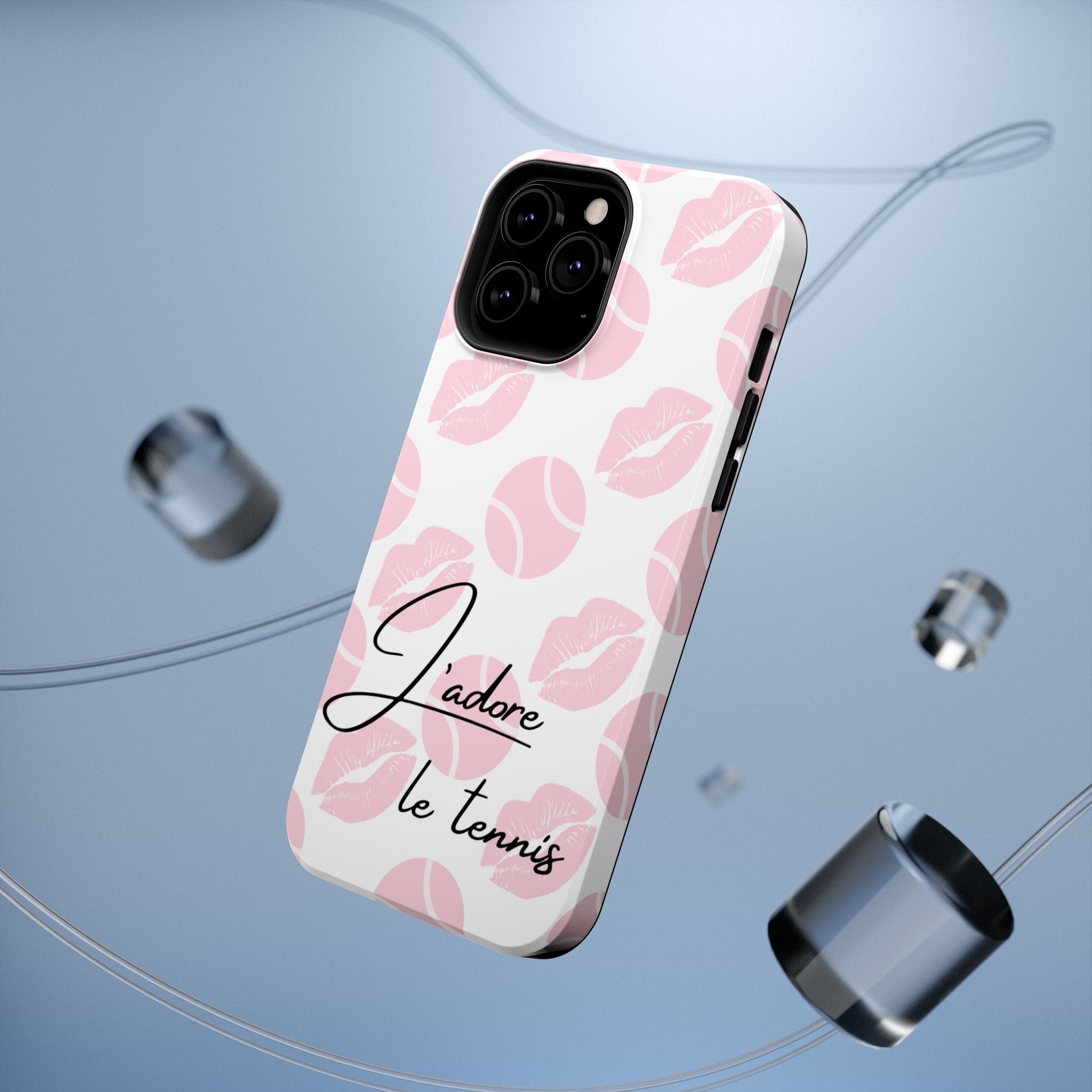 Impact-Resistant Phone Case - 'J'adore le tennis', pink tennis balls/lips