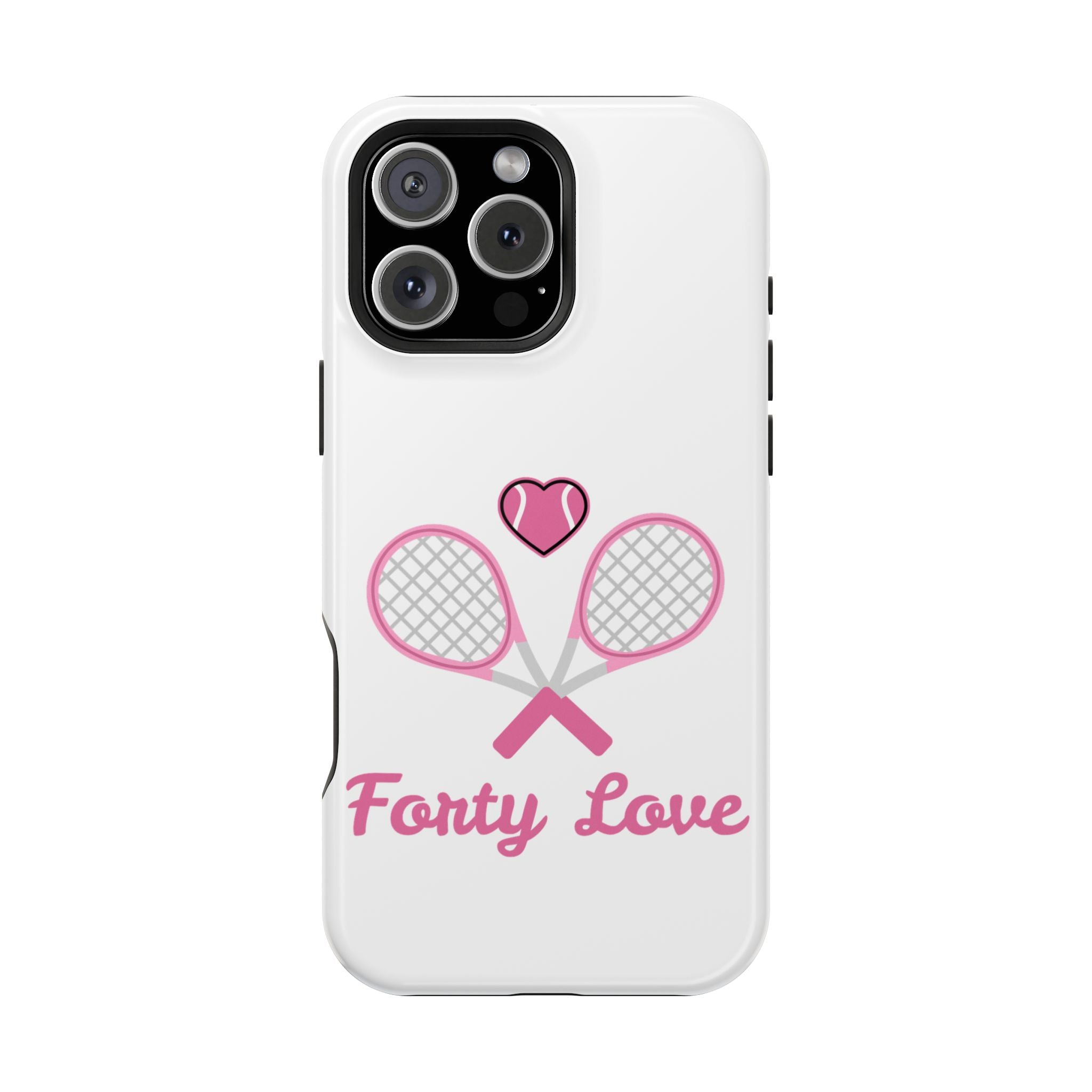 Tennis Impact‑Resistant Phone Case — 'Forty Love', pink/white