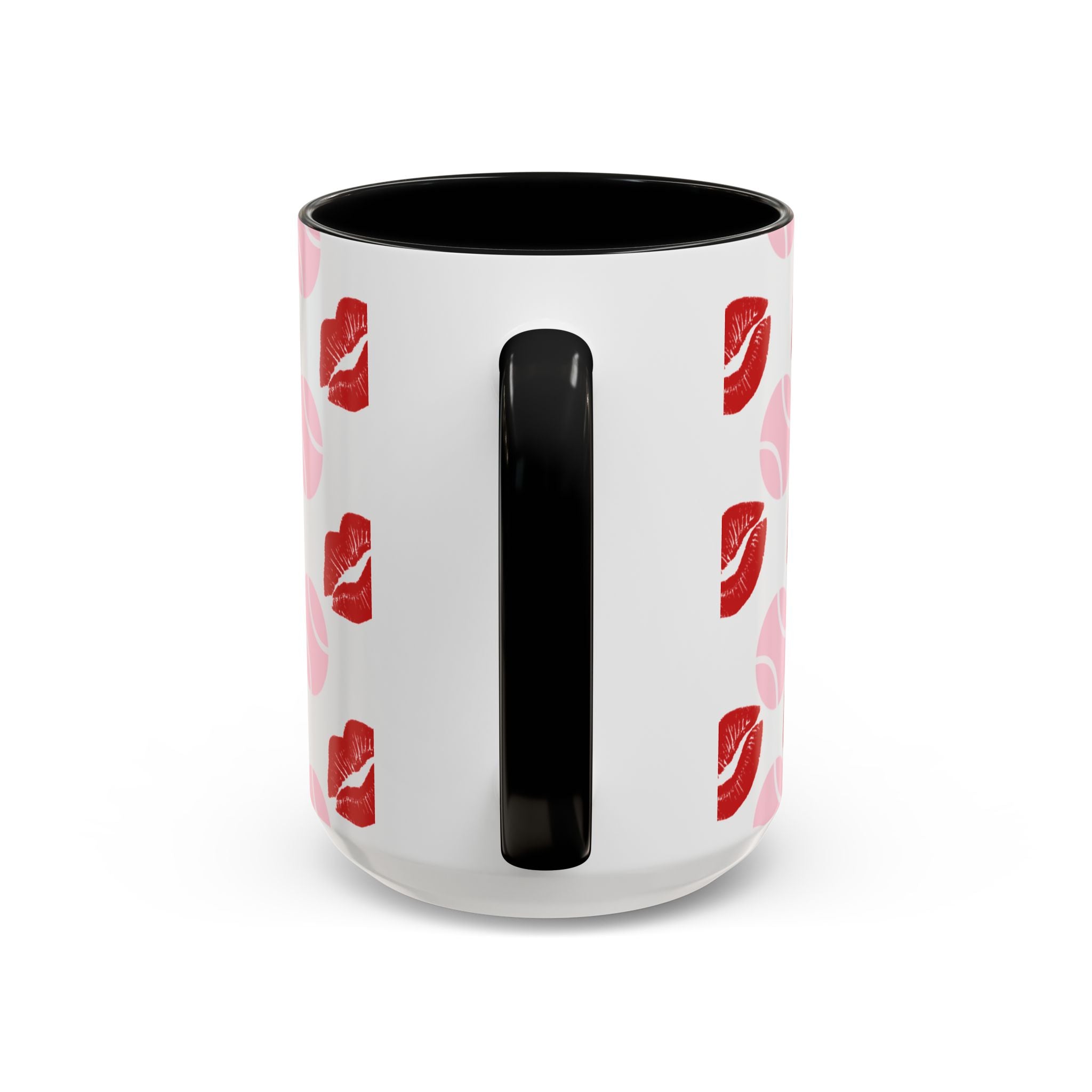 Tennis Kiss Accent Coffee Mug — 'Tennis mi amore' Pink Lip & Ball Pattern (11/15oz)