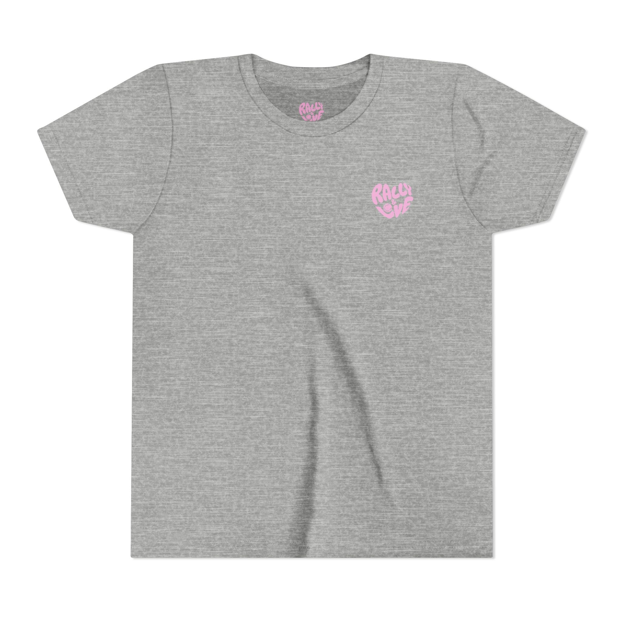 Girl's Junior Tee — 'Rally & Love' Heart Graphic Kids T-Shirt (bubblegum pink)