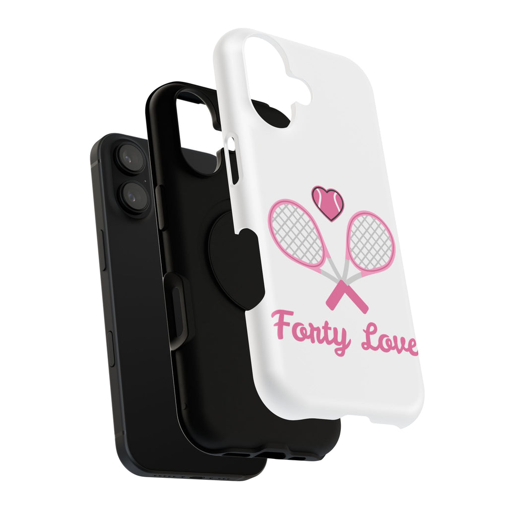 Tennis Impact‑Resistant Phone Case — 'Forty Love', pink/white