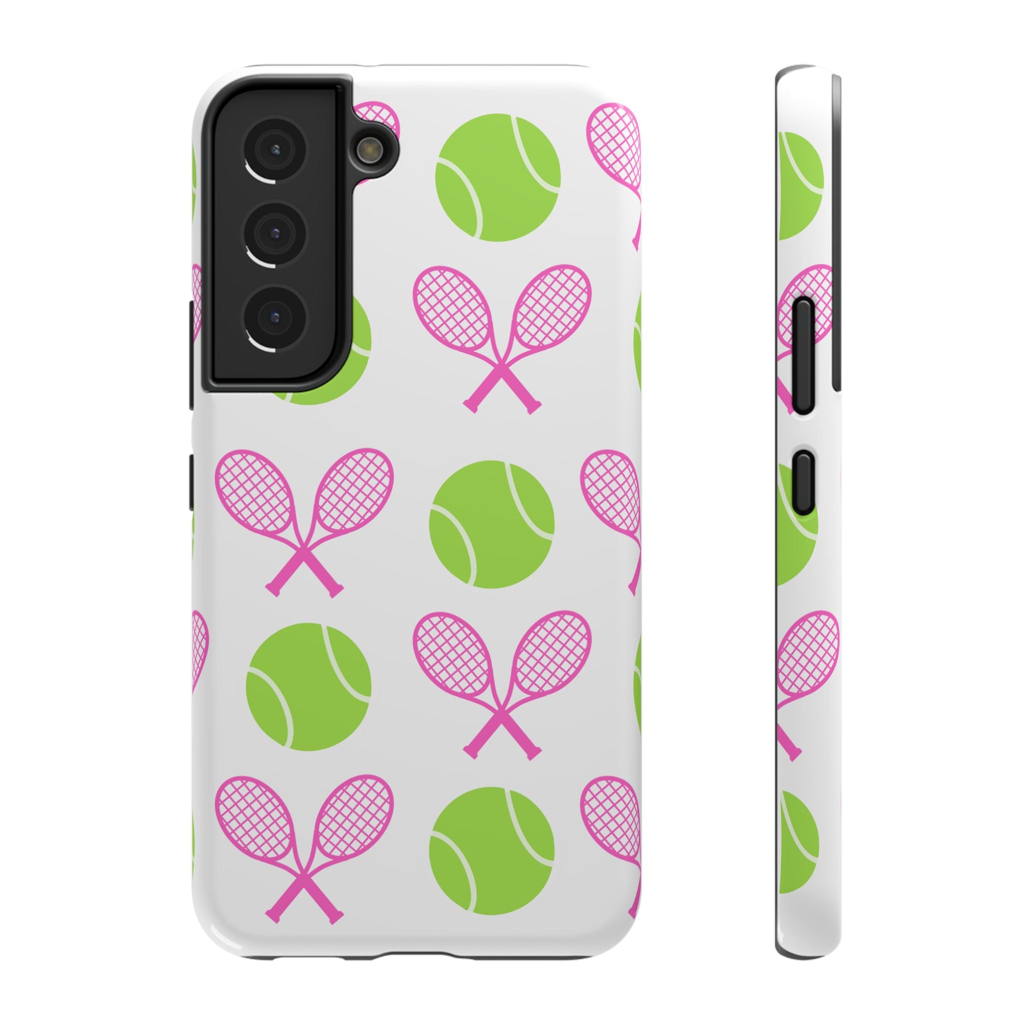 Tennis Pattern Impact-Resistant Phone Case — Pink Rackets & Green Balls