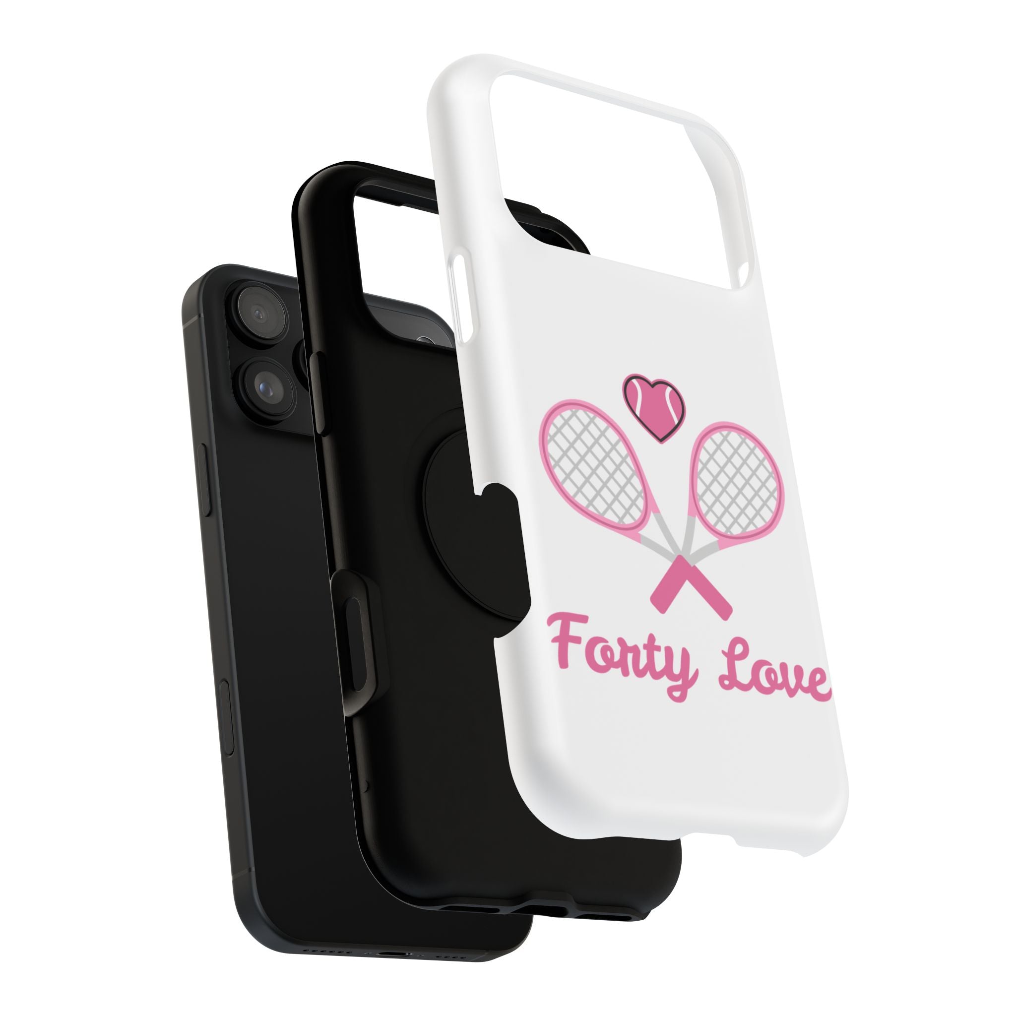 Tennis Impact‑Resistant Phone Case — 'Forty Love', pink/white