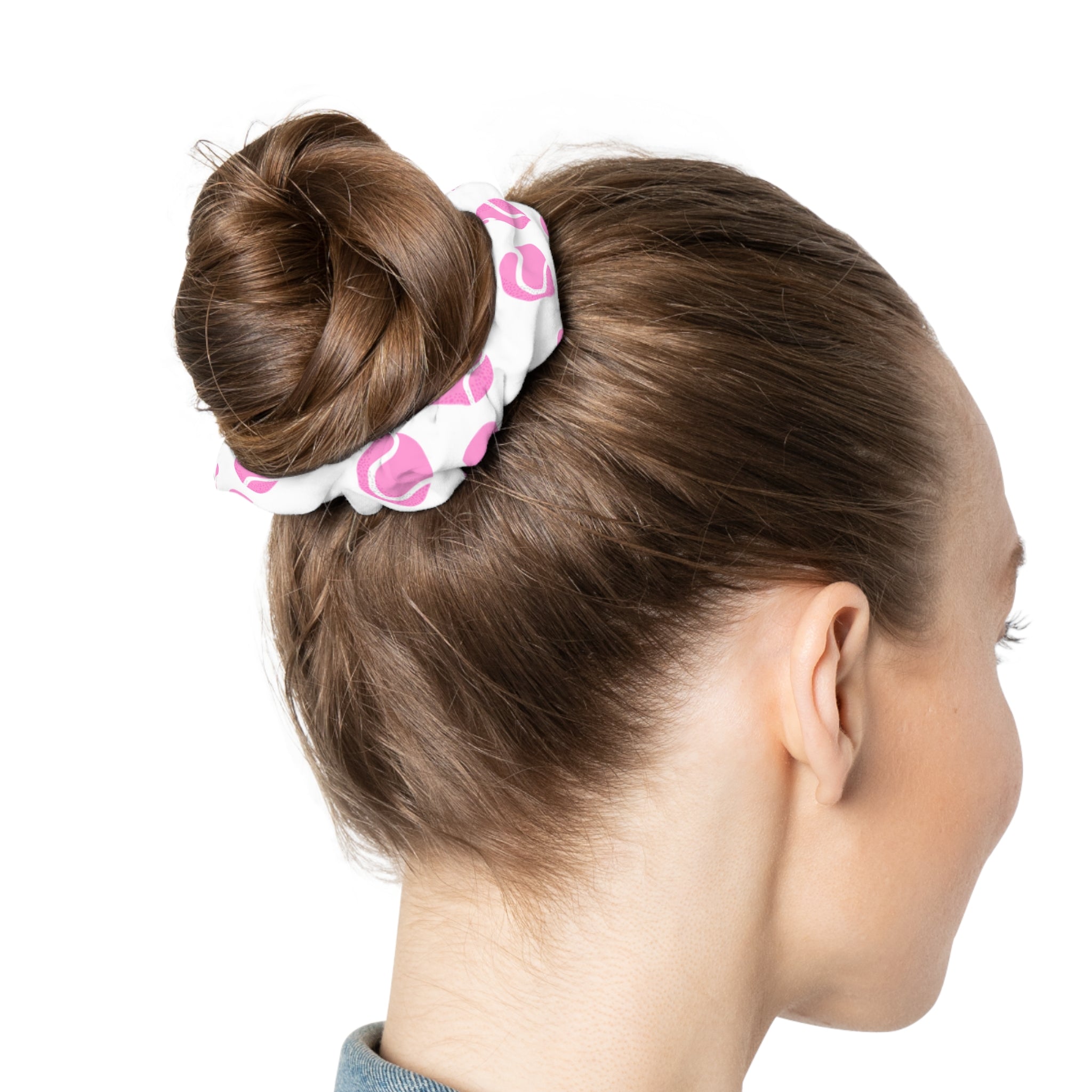 White & Pink Hair Accessory — Tennis Ball Scrunchie