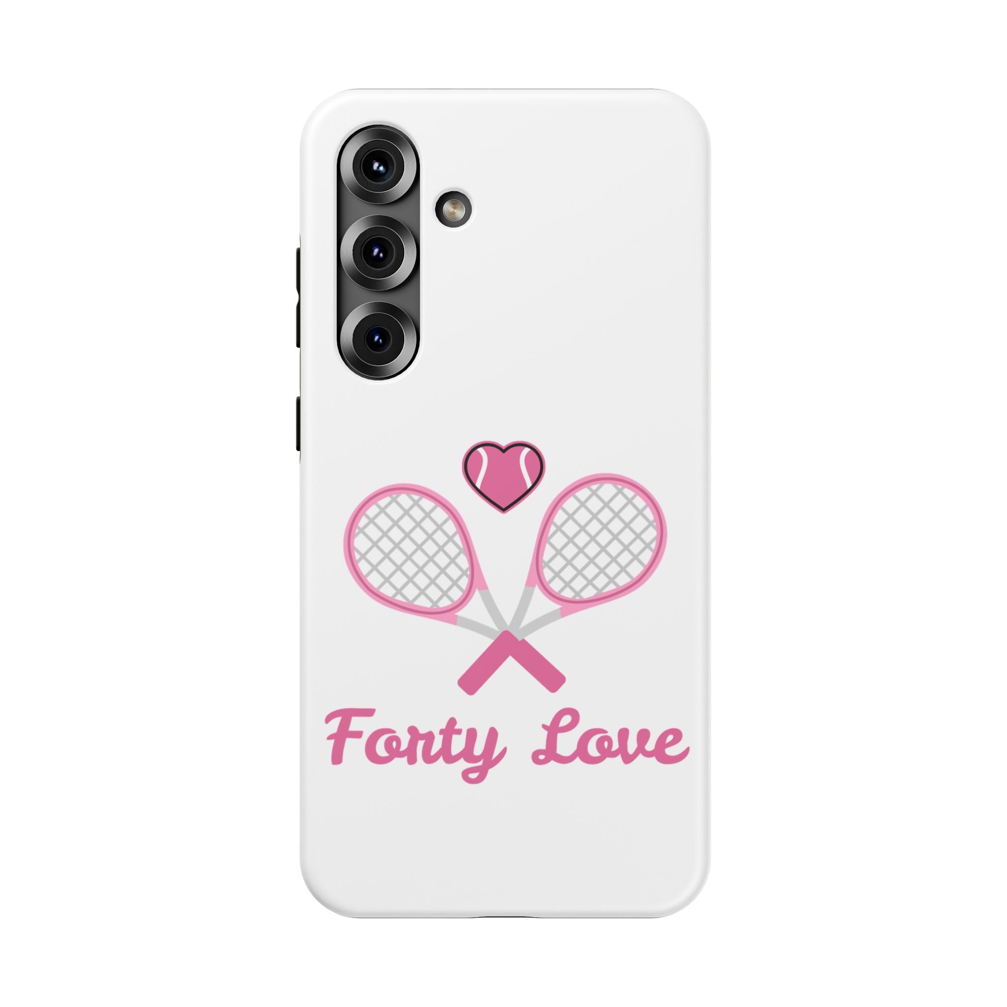 Tennis Impact‑Resistant Phone Case — 'Forty Love', pink/white