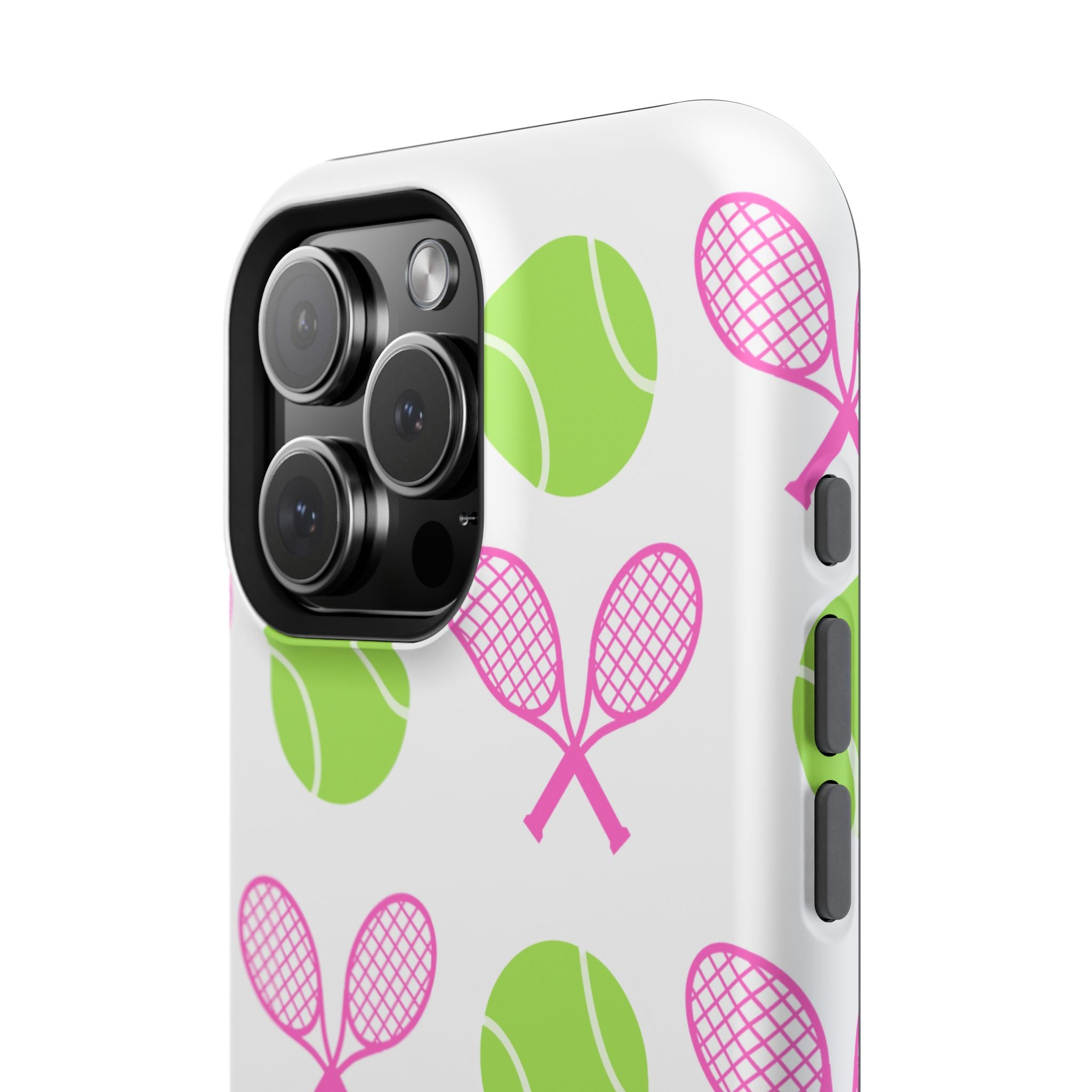 Tennis Pattern Impact-Resistant Phone Case — Pink Rackets & Green Balls