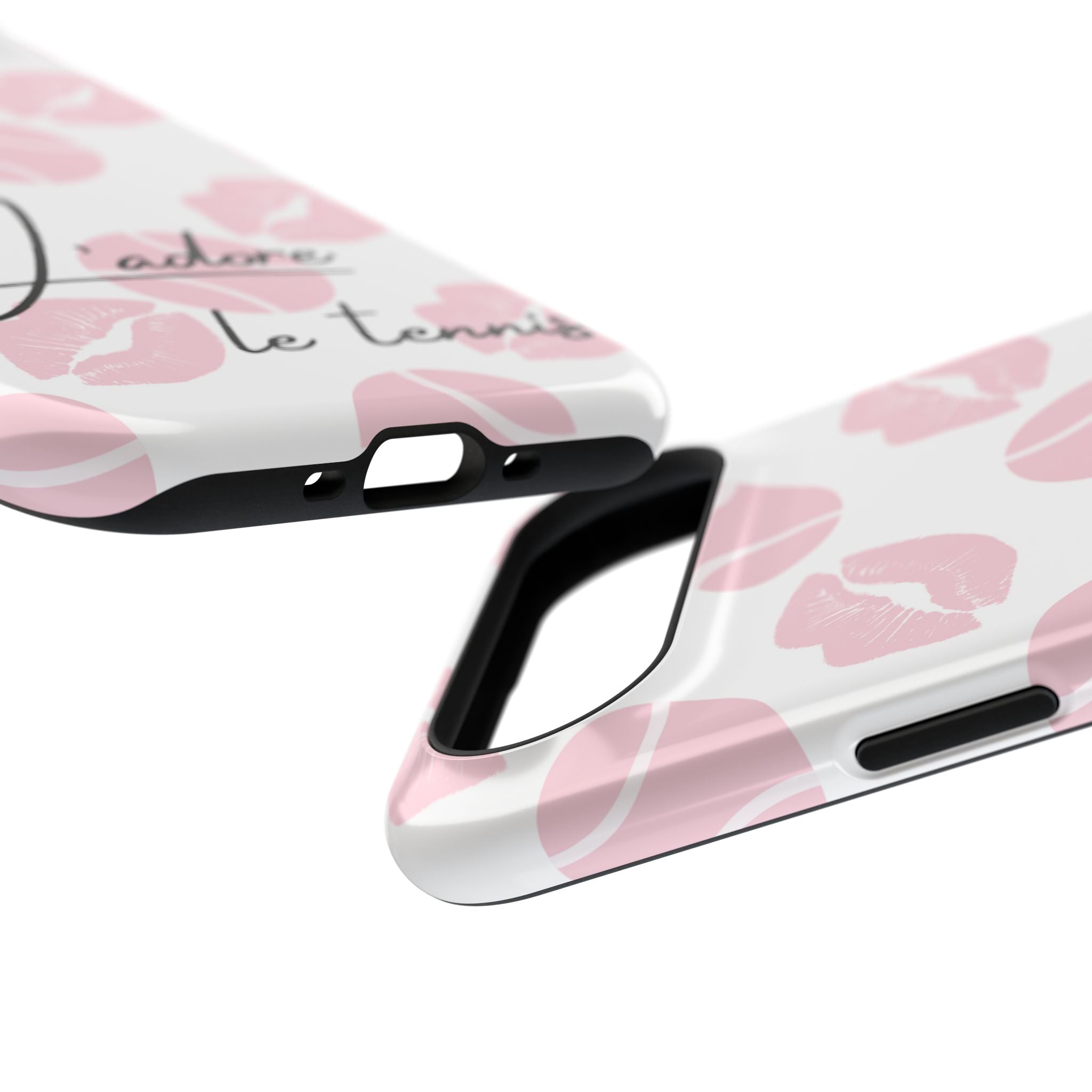 Impact-Resistant Phone Case - 'J'adore le tennis', pink tennis balls/lips