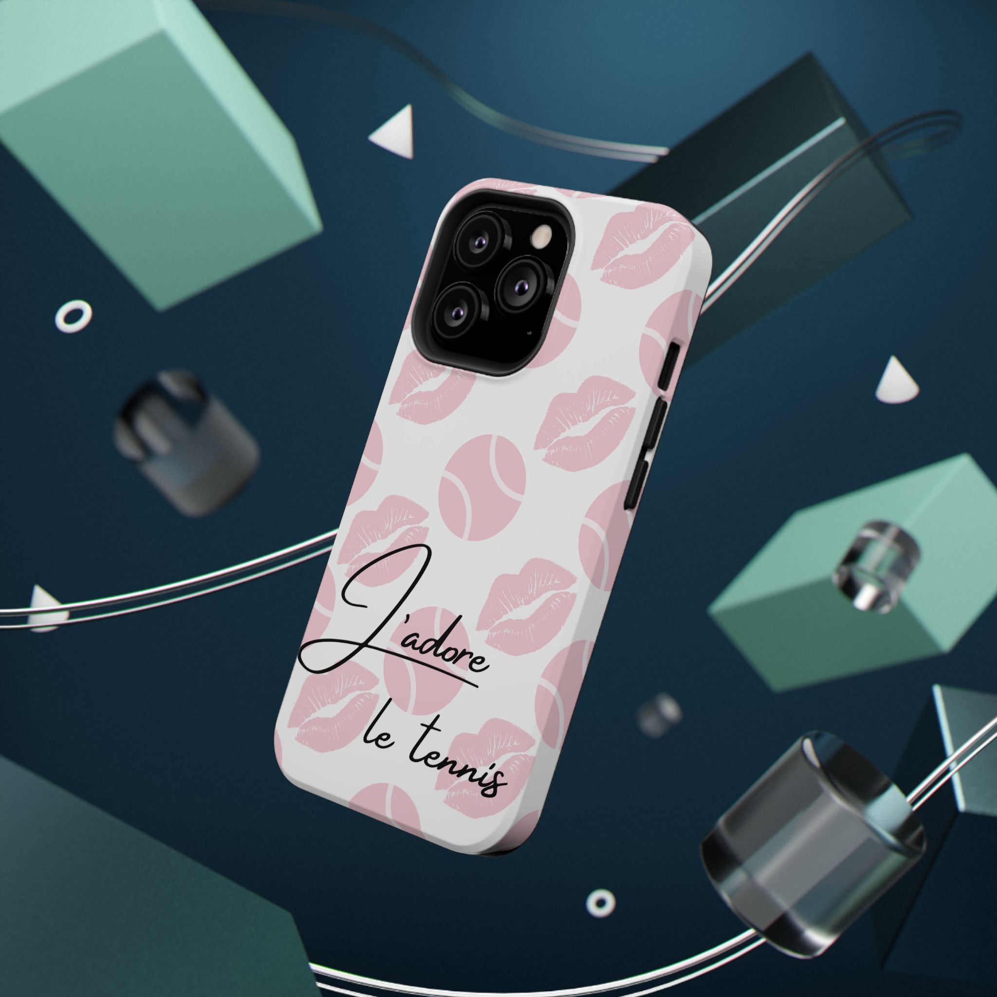 Impact-Resistant Phone Case - 'J'adore le tennis', pink tennis balls/lips