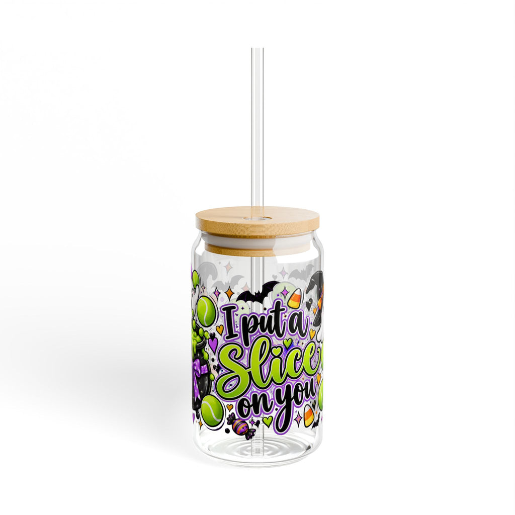 Halloween Tennis Sipper Glass  16oz — Halloween 'I Put a Slice on You' Witch Cauldron Design
