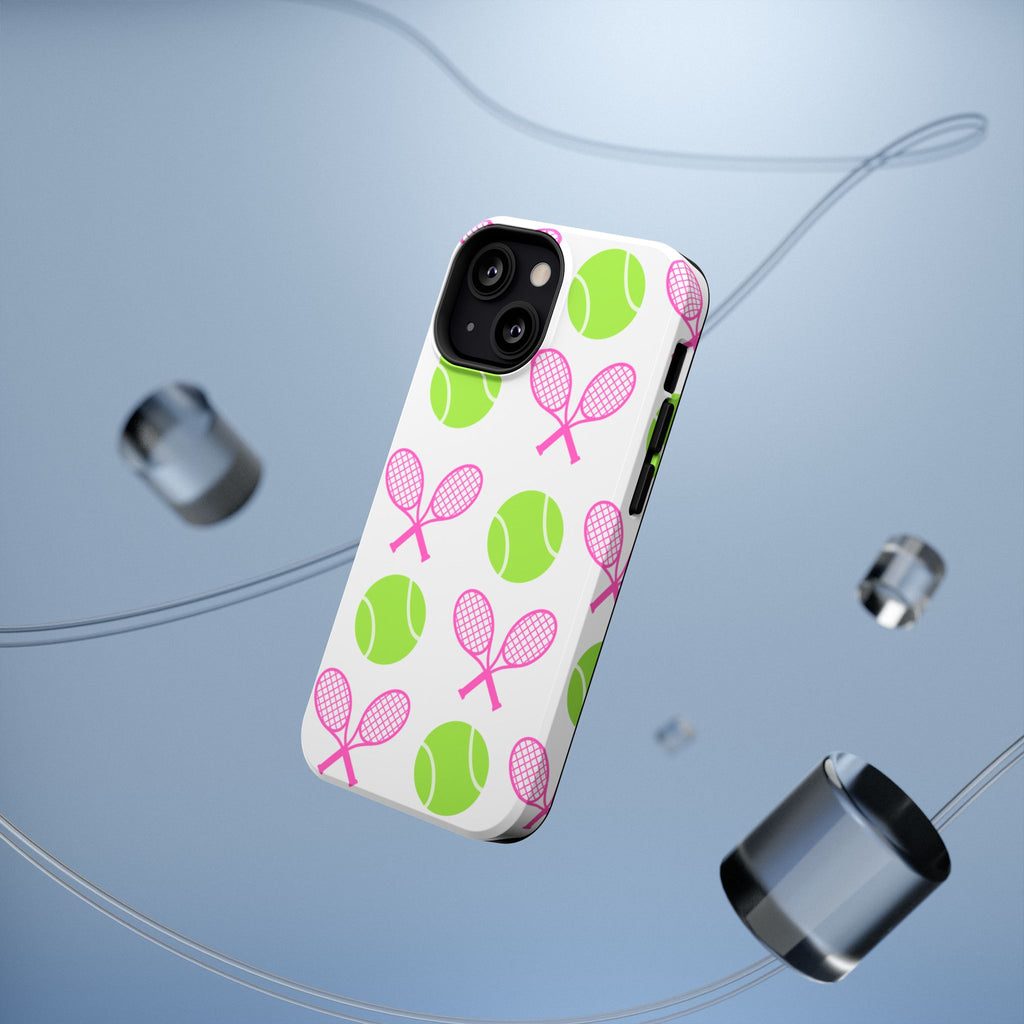 Tennis Pattern Impact-Resistant Phone Case — Pink Rackets & Green Balls