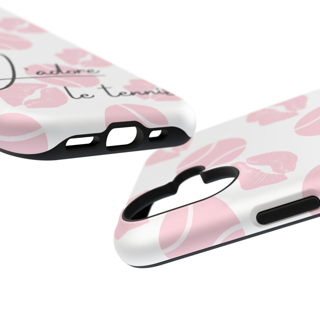 Impact-Resistant Phone Case - 'J'adore le tennis', pink tennis balls/lips