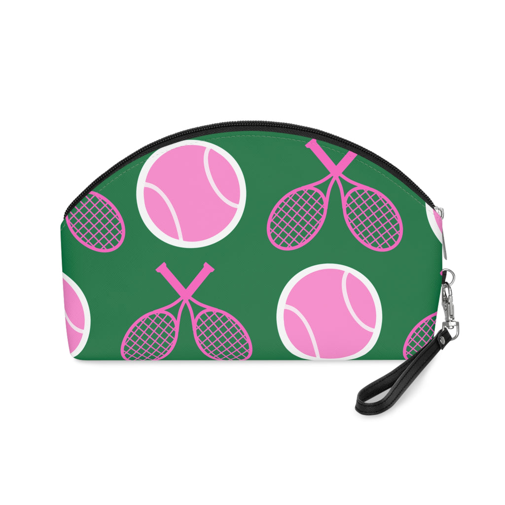 Tennis Makeup Bag — Green/Pink Tennis Ball & Racket Cosmetic Pouch for Players