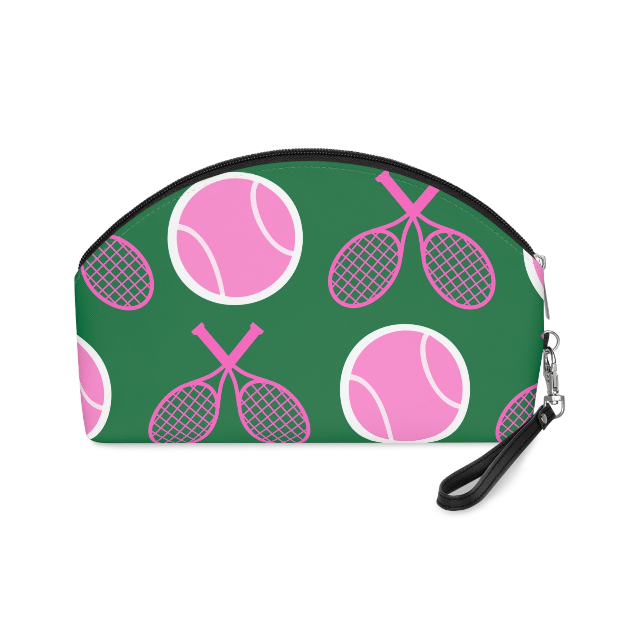 Tennis Makeup Bag — Green/Pink Tennis Ball & Racket Cosmetic Pouch for Players