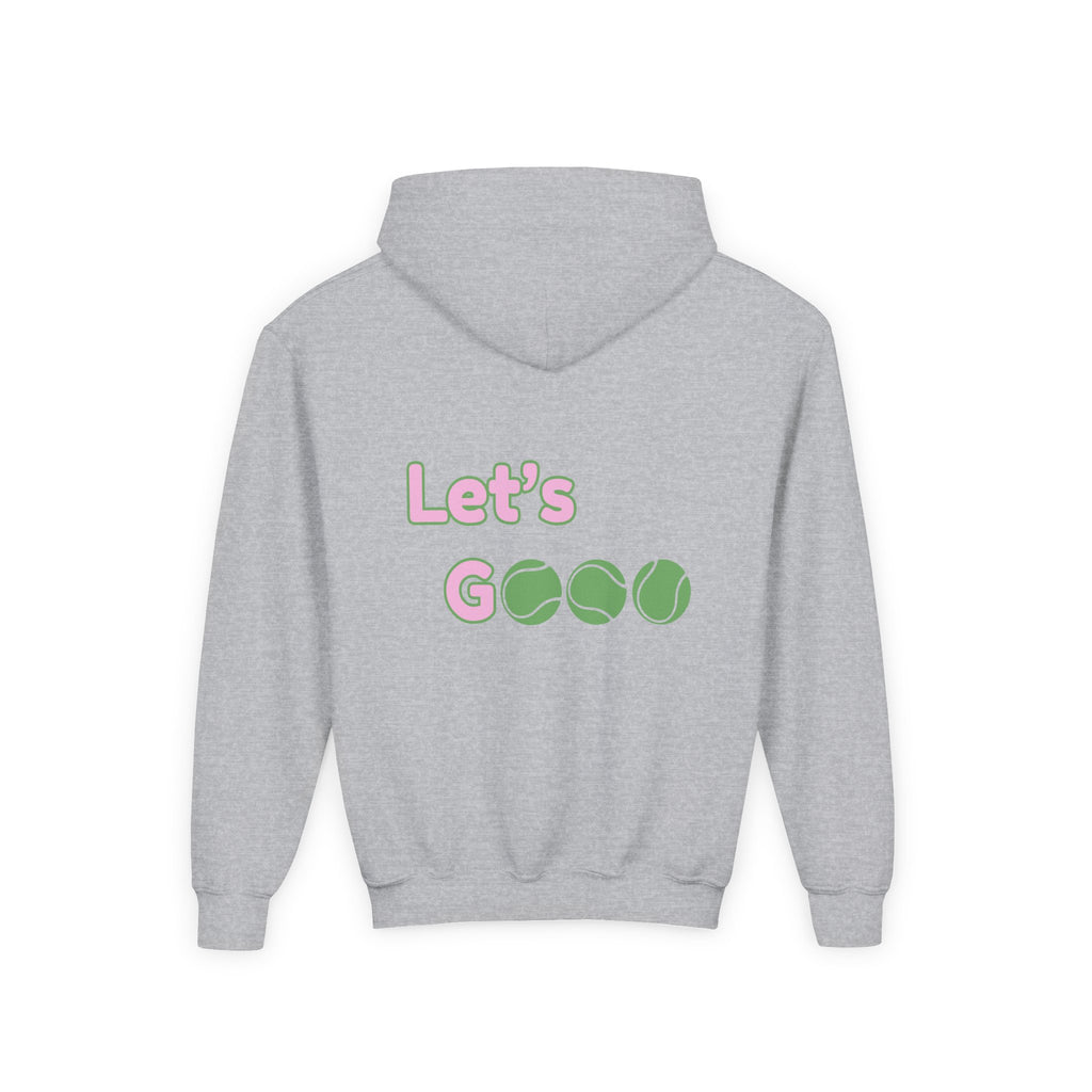 Girl's Junior Hoodie sweatshirt — “Let’s Go” Tennis Graphic Sweatshirt (Pink & Green)