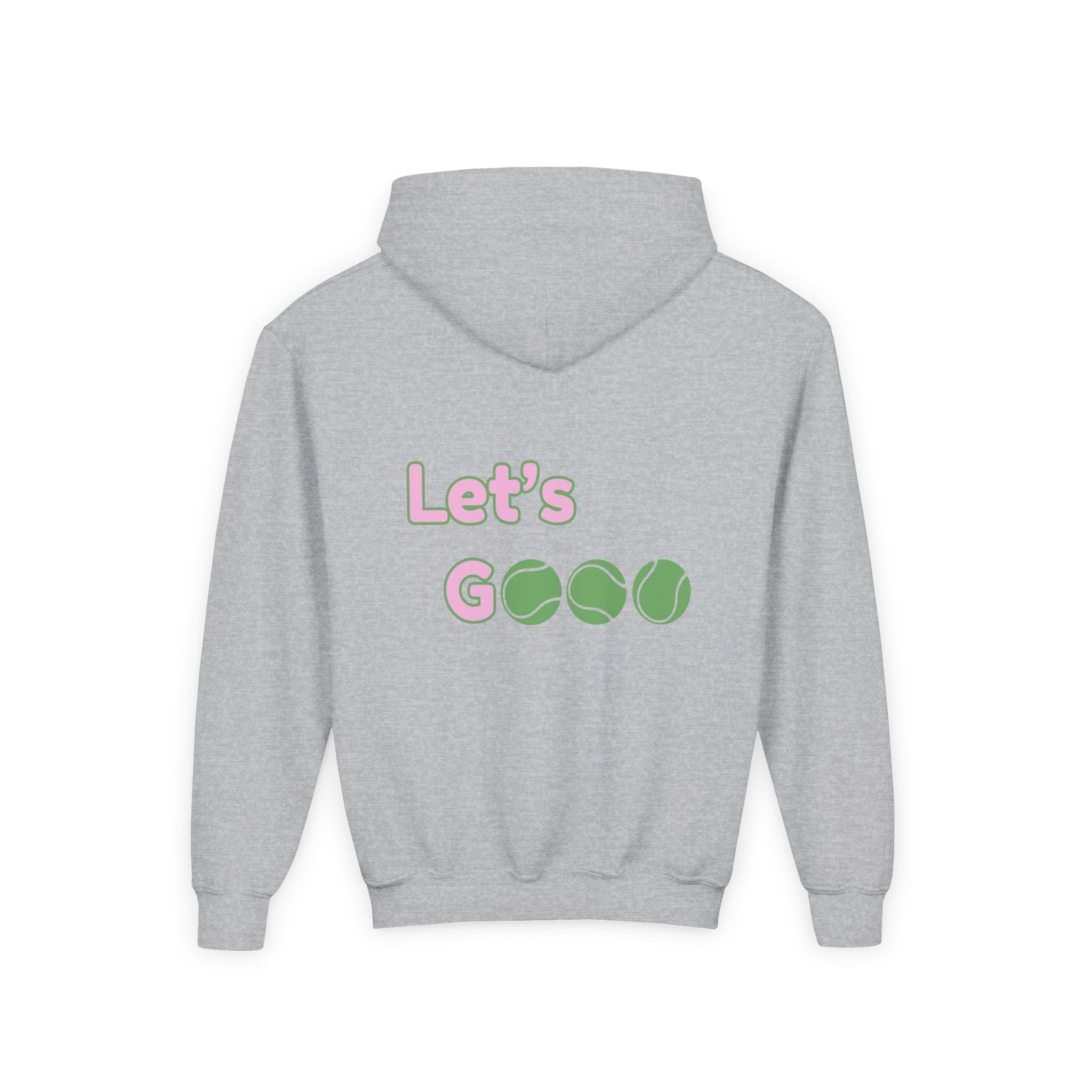 Girl's Junior Hoodie sweatshirt — “Let’s Go” Tennis Graphic Sweatshirt (Pink & Green)