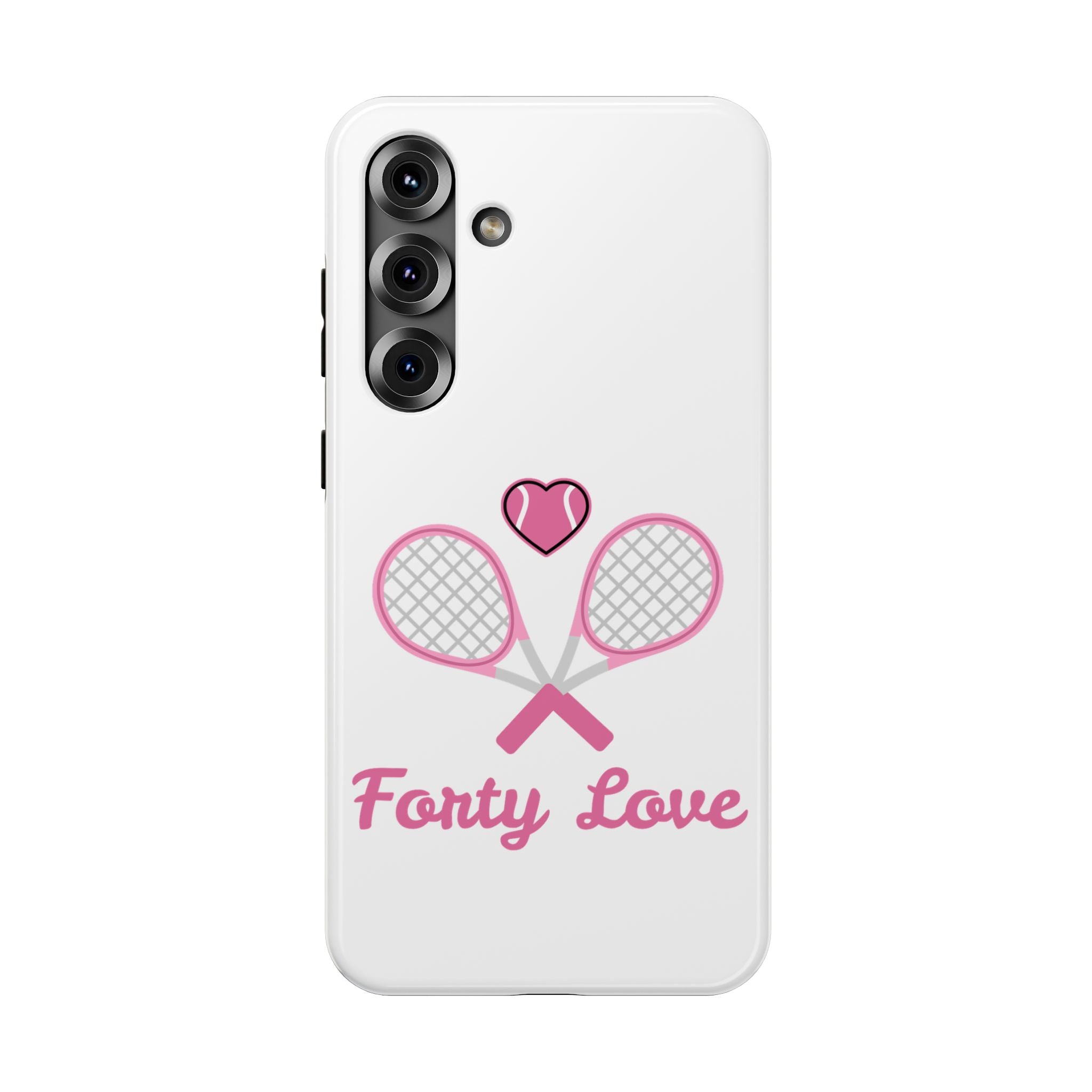 Tennis Impact‑Resistant Phone Case — 'Forty Love', pink/white