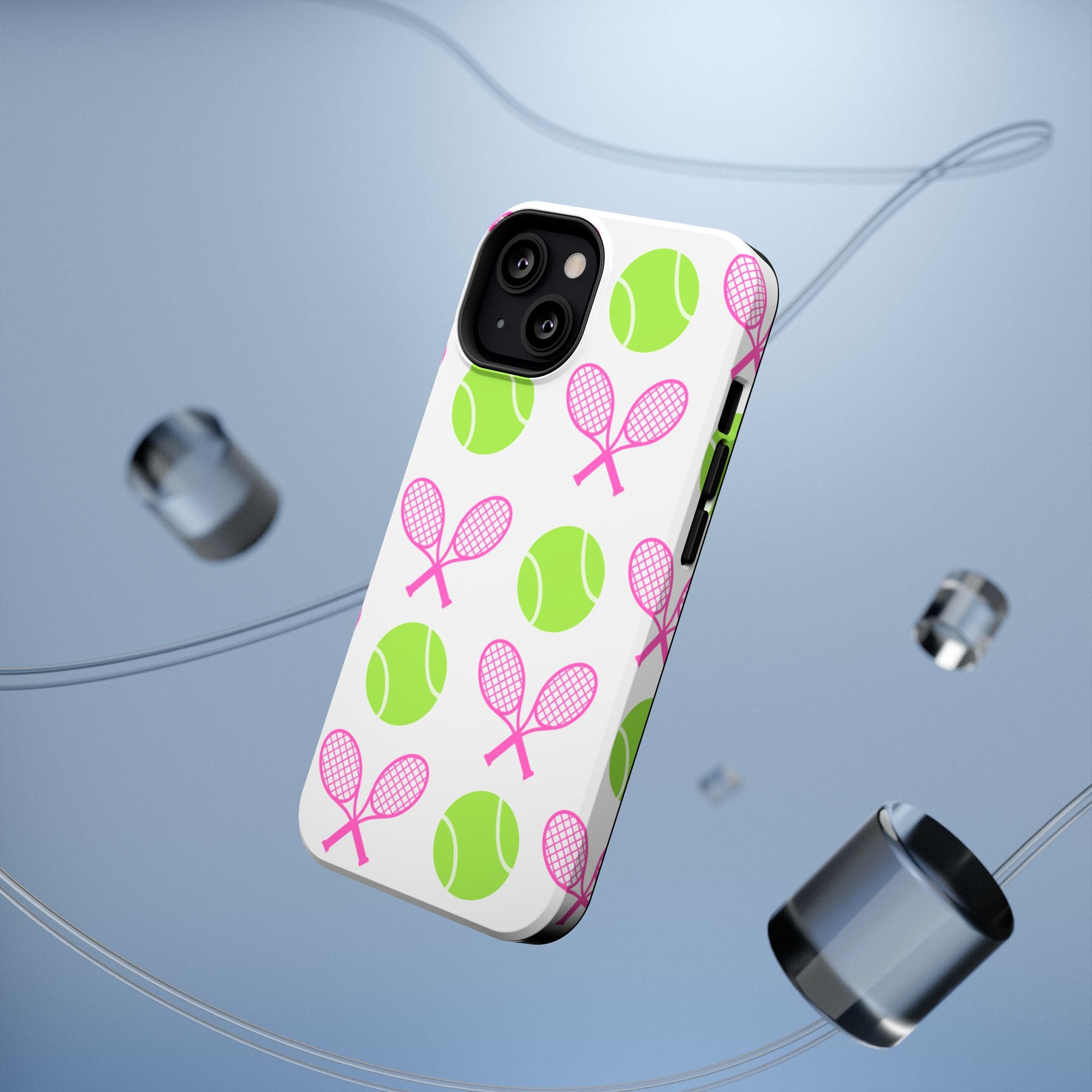Tennis Pattern Impact-Resistant Phone Case — Pink Rackets & Green Balls