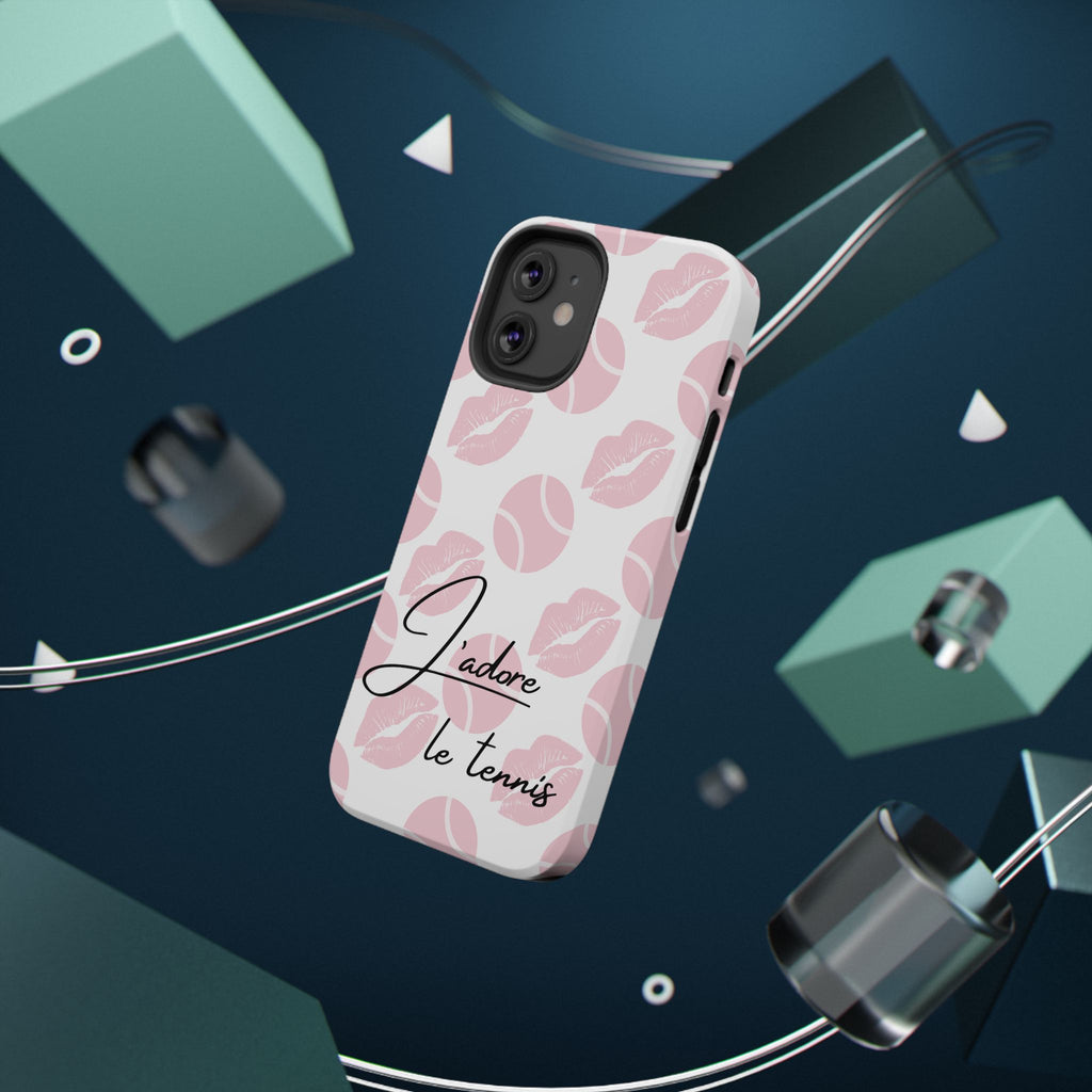 Impact-Resistant Phone Case - 'J'adore le tennis', pink tennis balls/lips