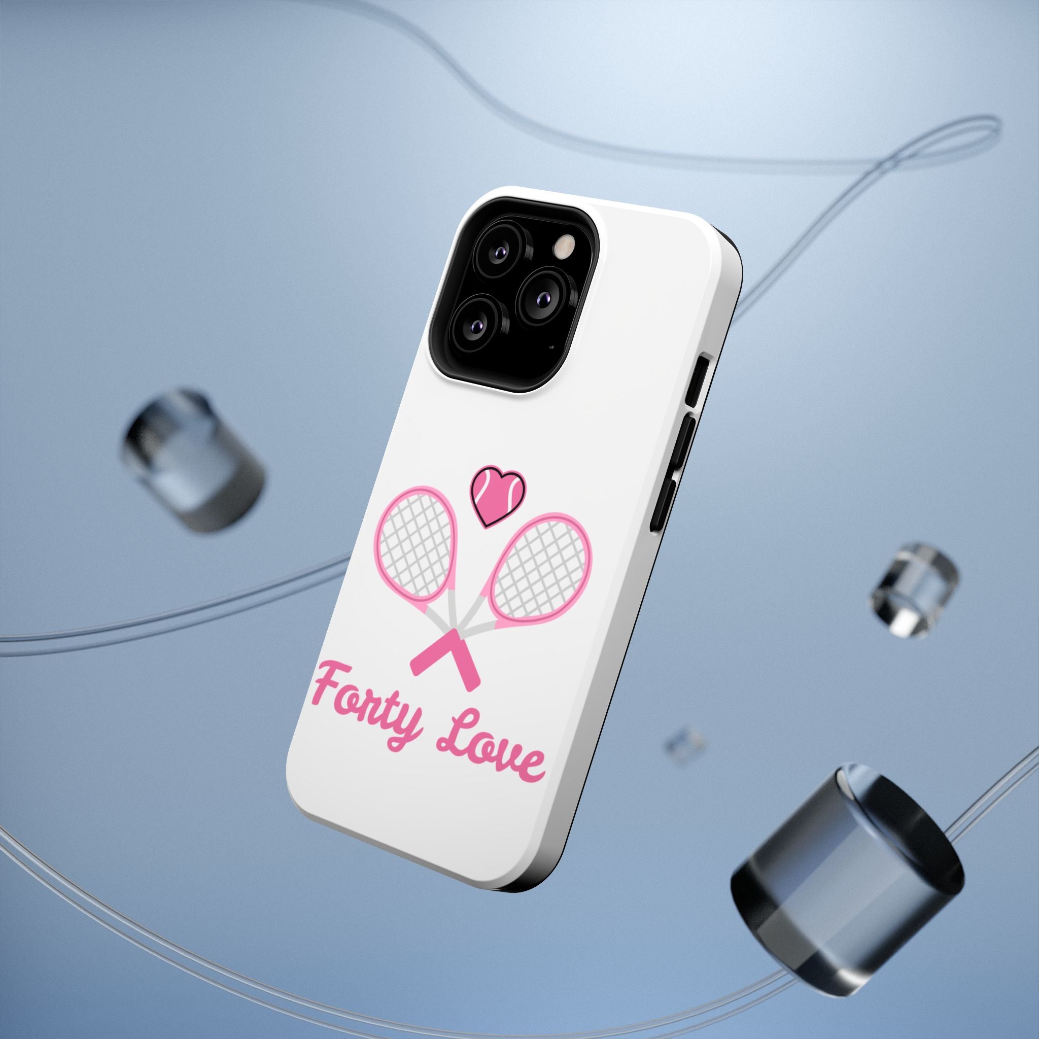Tennis Impact‑Resistant Phone Case — 'Forty Love', pink/white